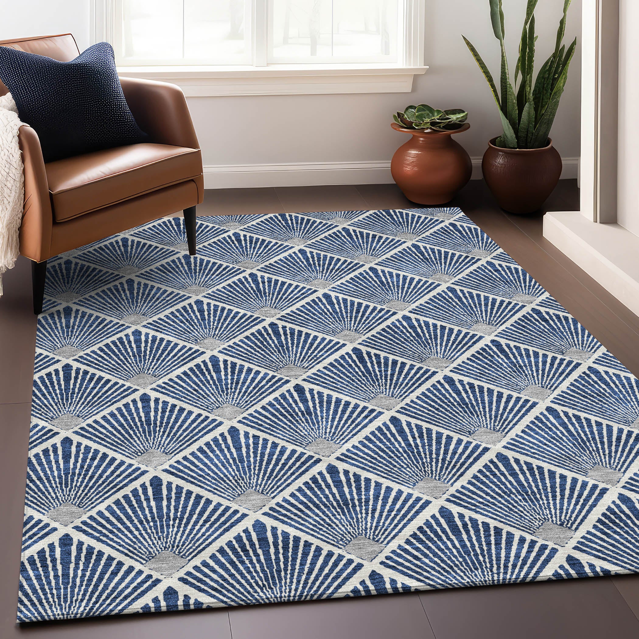 Kotor Machine Washable Transitional Navy Blue Rug 2'6" x 3'10" #shape_Rectangle