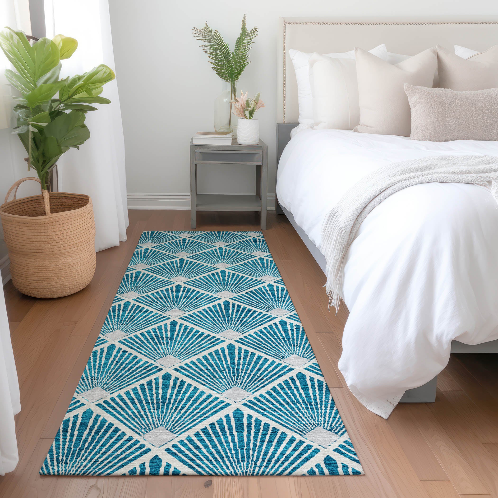 Kotor Machine Washable Transitional Teal Rug 2'3" x 7'6" #shape_Runner