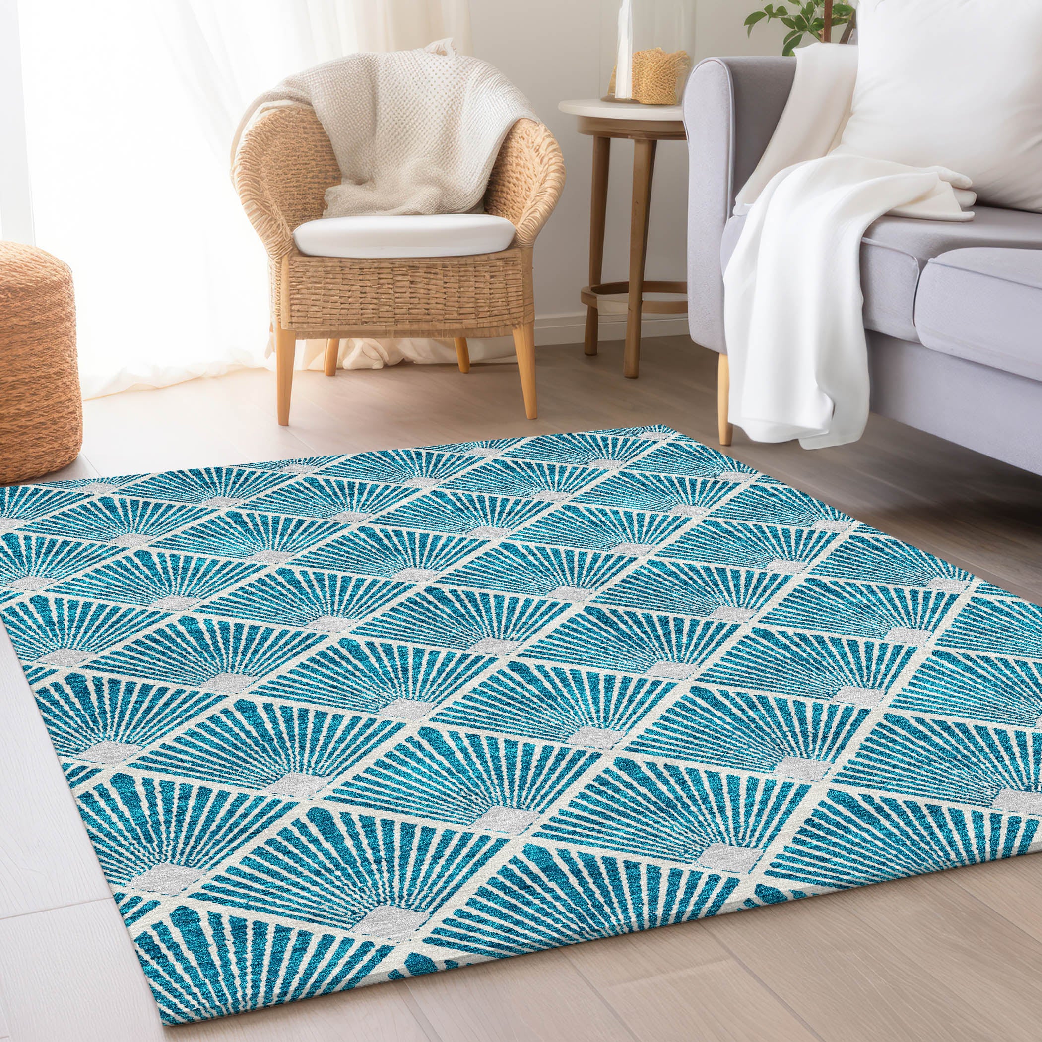 Kotor Machine Washable Transitional Teal Rug 2'6" x 3'10" #shape_Rectangle