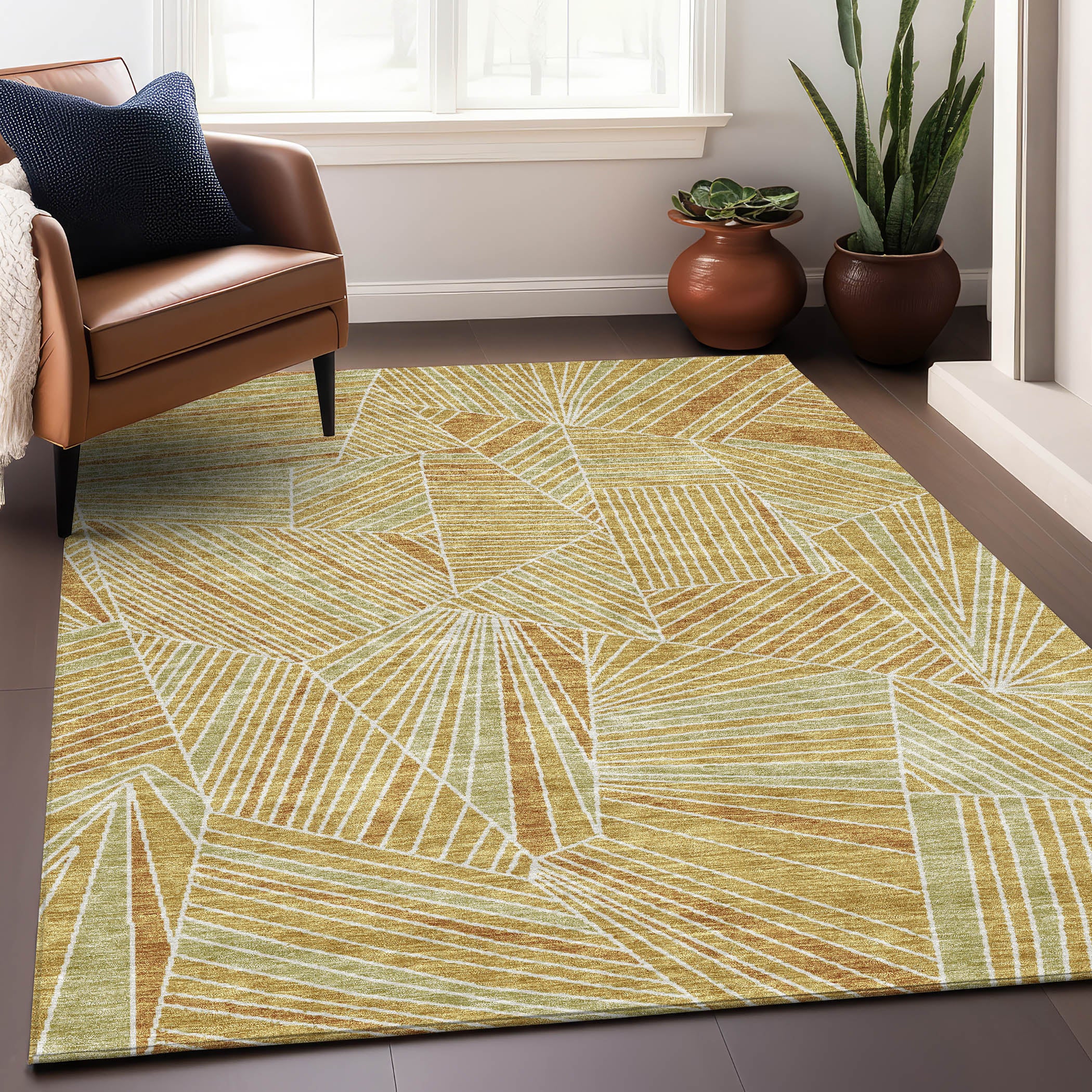 Siena Machine Washable Transitional Gold Rug 2'6" x 3'10" #shape_Rectangle