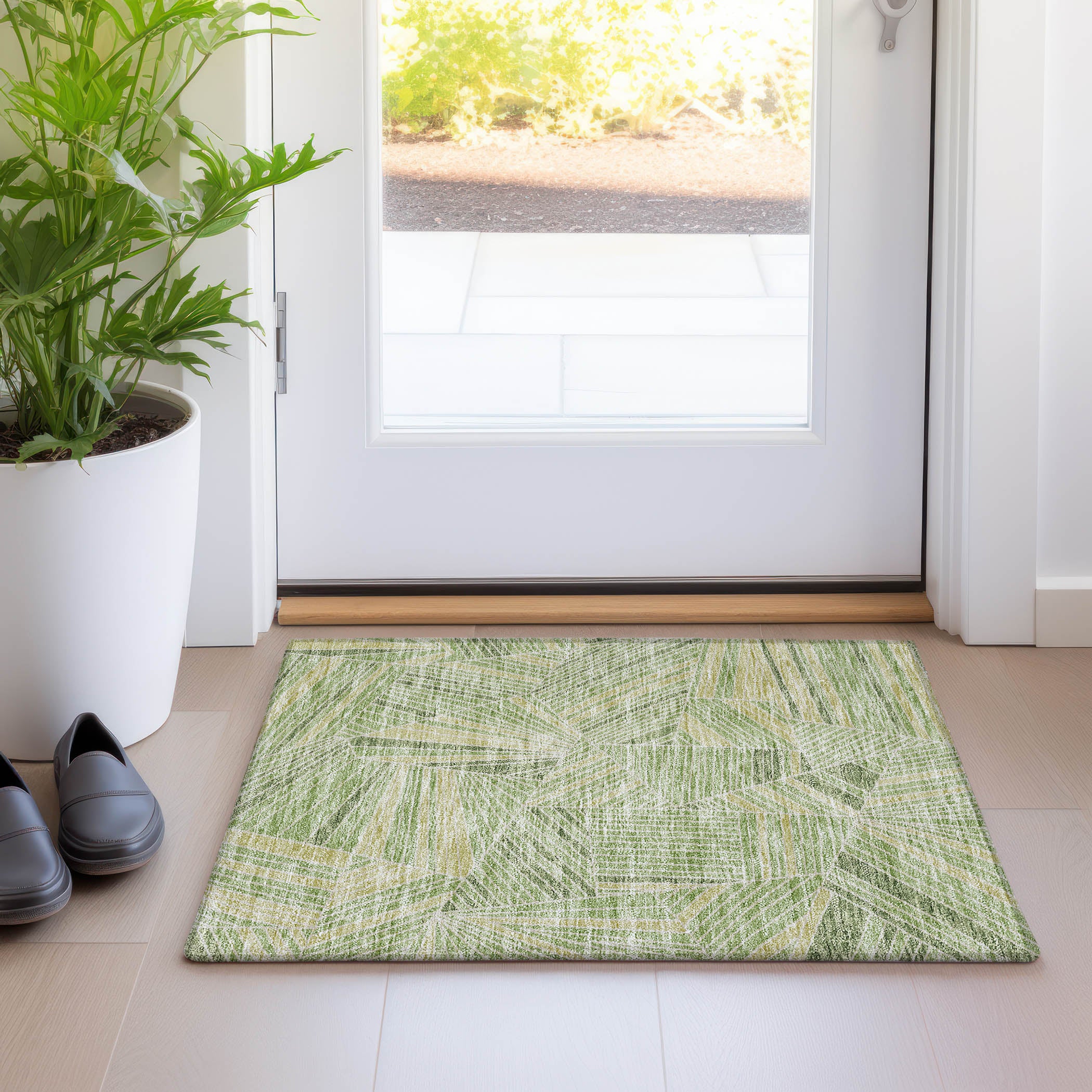 Siena Machine Washable Transitional Green Rug 1'8" x 2'6" #shape_Rectangle
