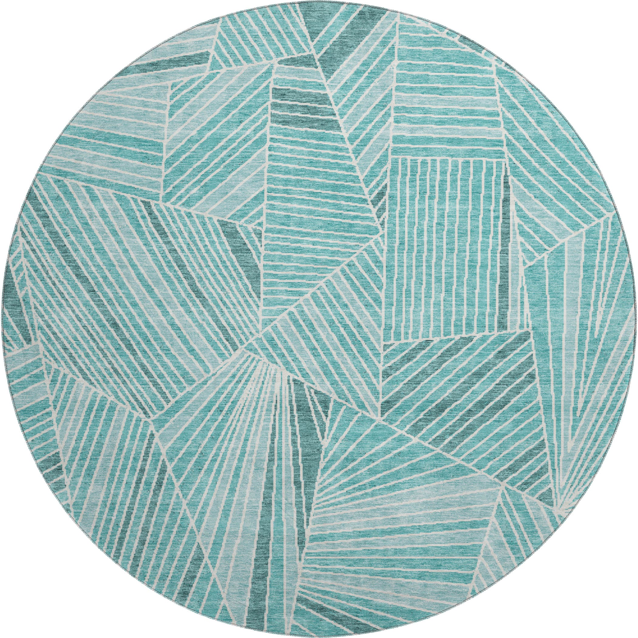 Siena Machine Washable Transitional Teal Rug 8' x 8' #shape_Round
