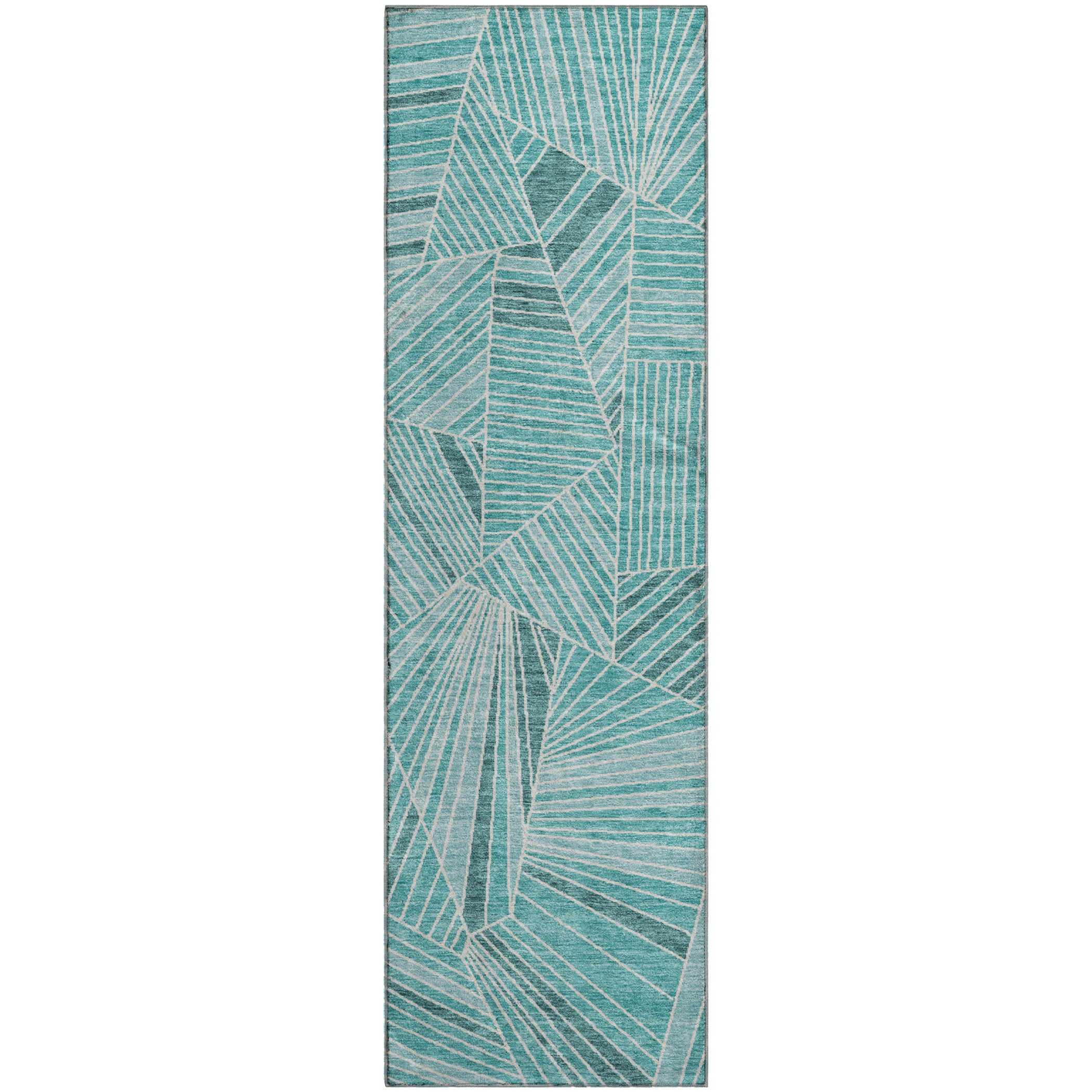 Siena Machine Washable Transitional Teal Rug 2'3" x 7'6" #shape_Runner