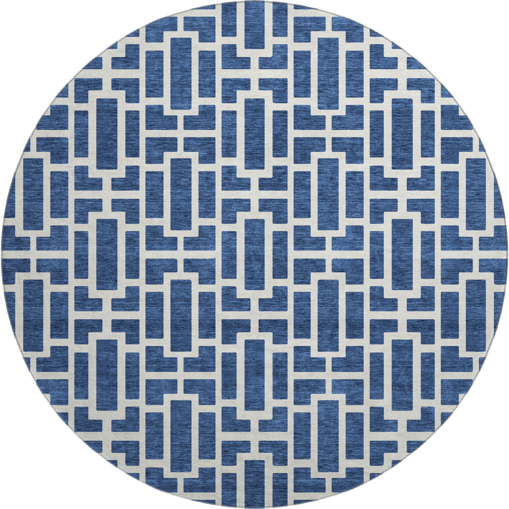 Seoul Machine Washable Transitional Navy Blue Rug 8' x 8' #shape_Round