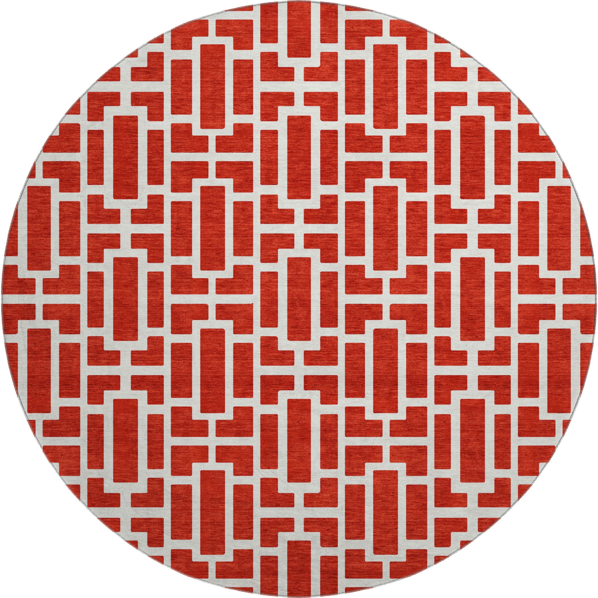 Seoul Machine Washable Transitional Red Rug 8' x 8' #shape_Round