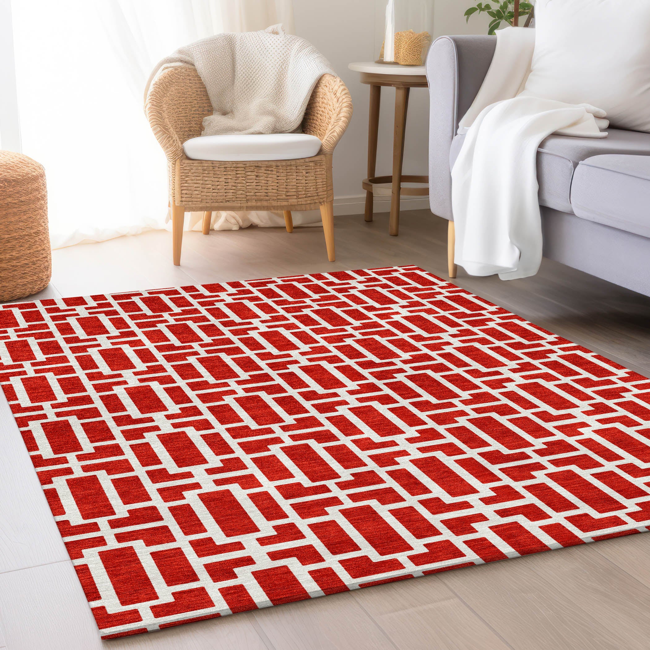 Seoul Machine Washable Transitional Red Rug 2'6" x 3'10" #shape_Rectangle