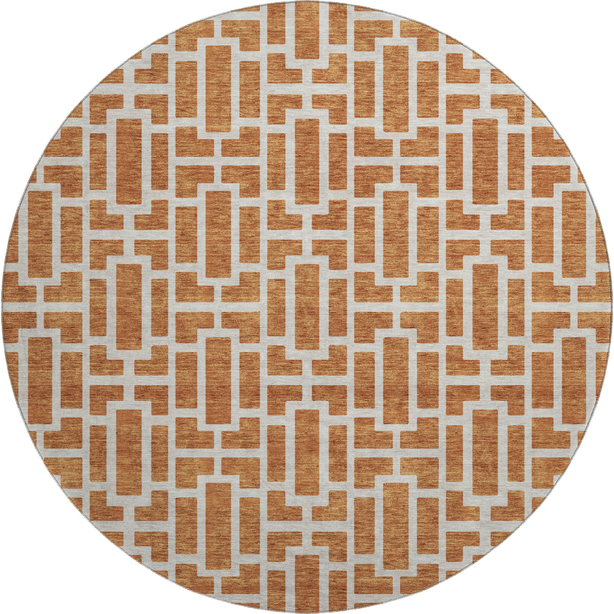 Seoul Machine Washable Transitional Terracotta Orange Rug 8' x 8' #shape_Round