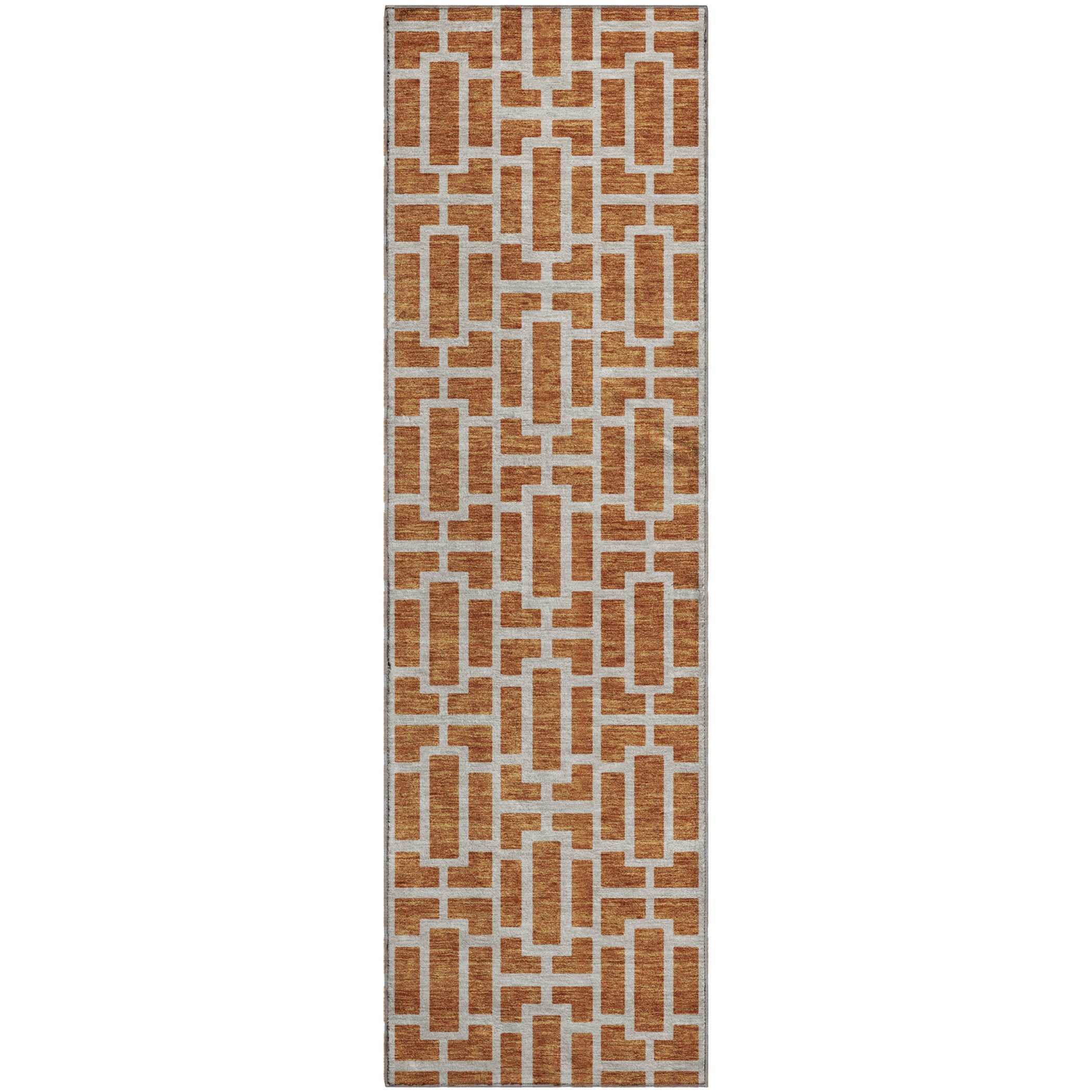 Seoul Machine Washable Transitional Terracotta Orange Rug 2'3" x 7'6" #shape_Runner