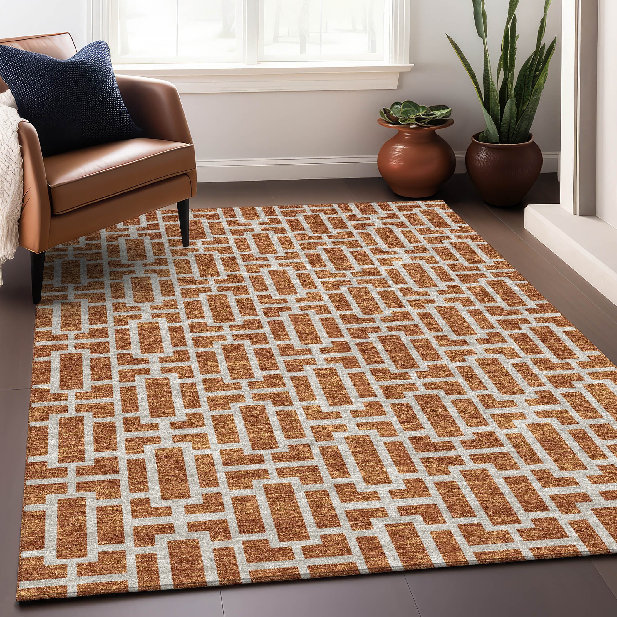 Seoul Machine Washable Transitional Terracotta Orange Rug 2'6" x 3'10" #shape_Rectangle