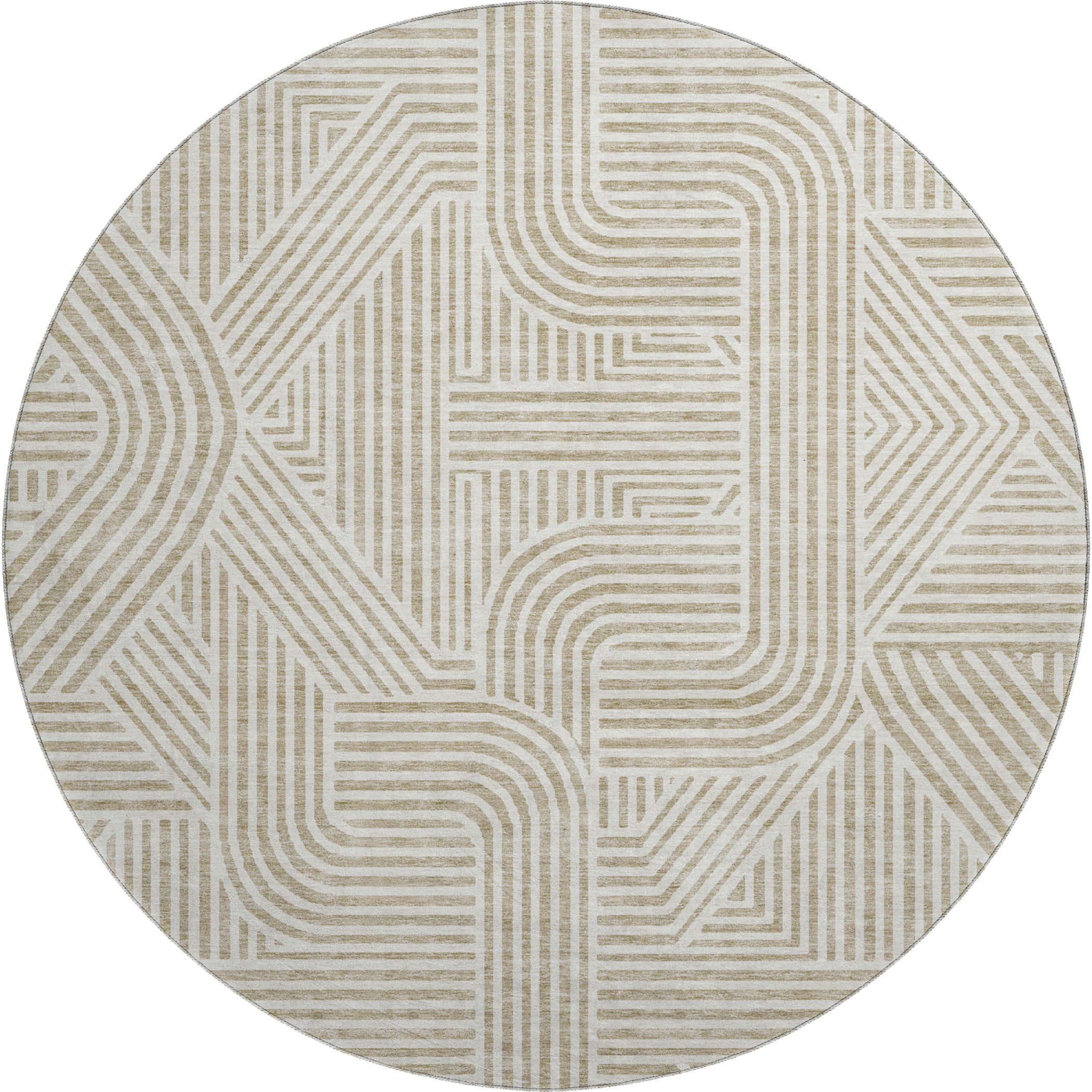 Prague Machine Washable Transitional Beige Brown Rug 8' x 8' #shape_Round
