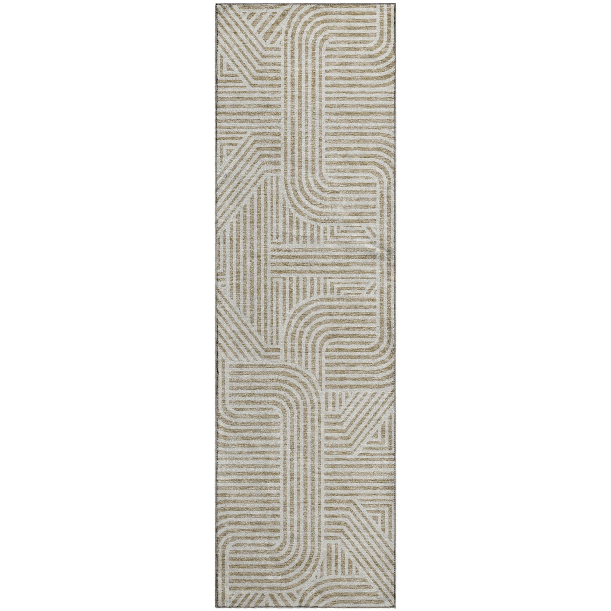 Prague Machine Washable Transitional Beige Brown Rug 2'3" x 7'6" #shape_Runner