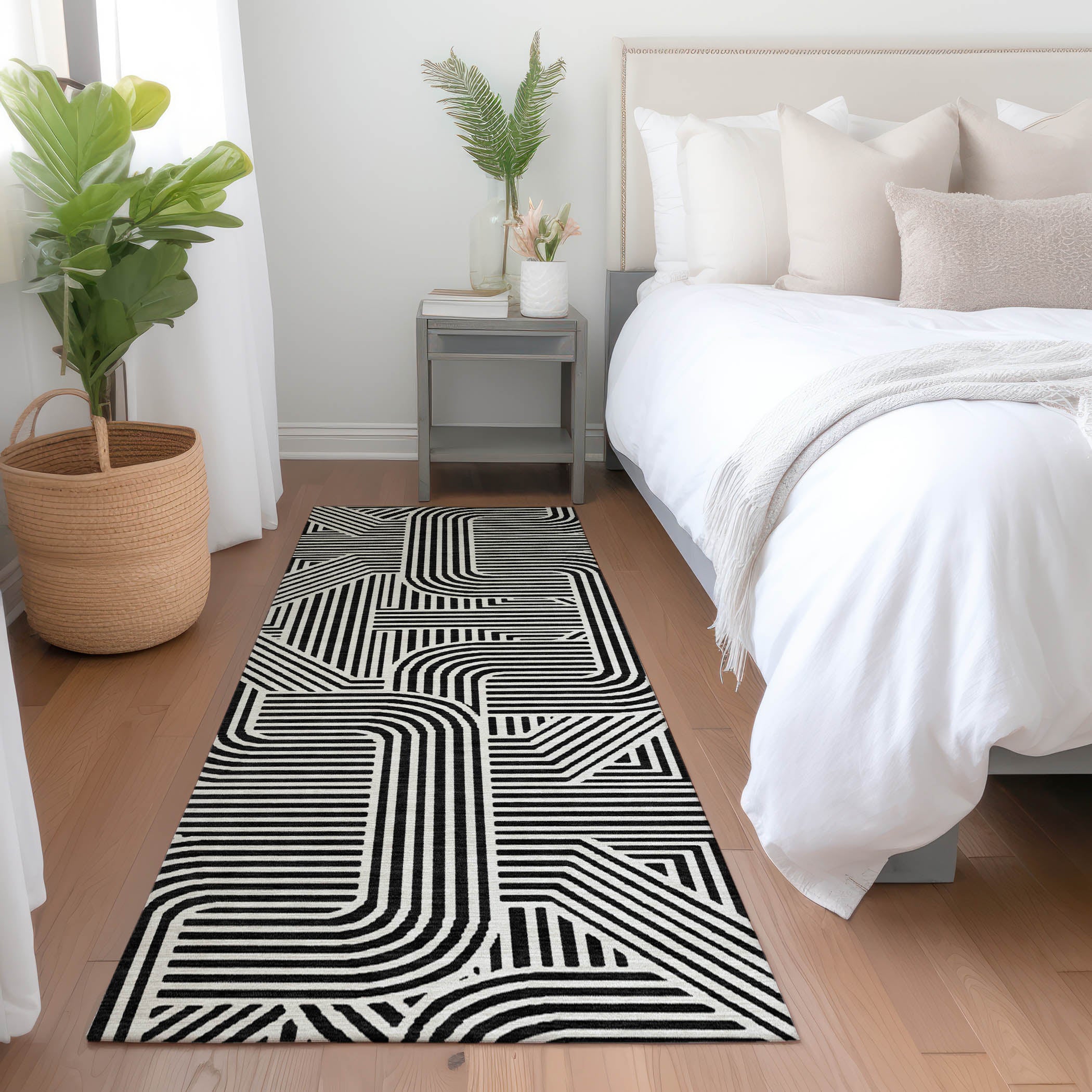 Prague Machine Washable Transitional Black Rug 2'3" x 7'6" #shape_Runner