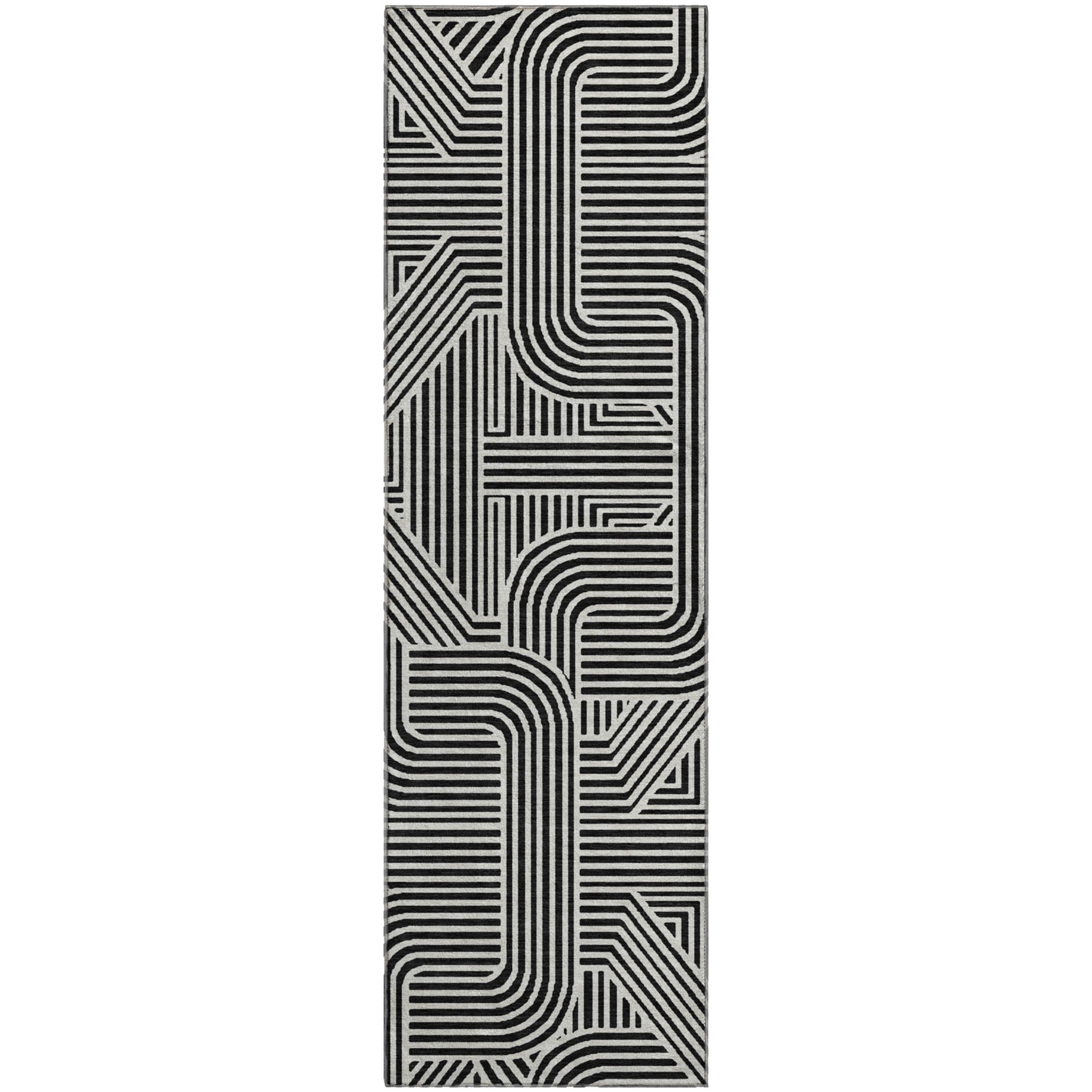 Prague Machine Washable Transitional Black Rug 2'3" x 7'6" #shape_Runner