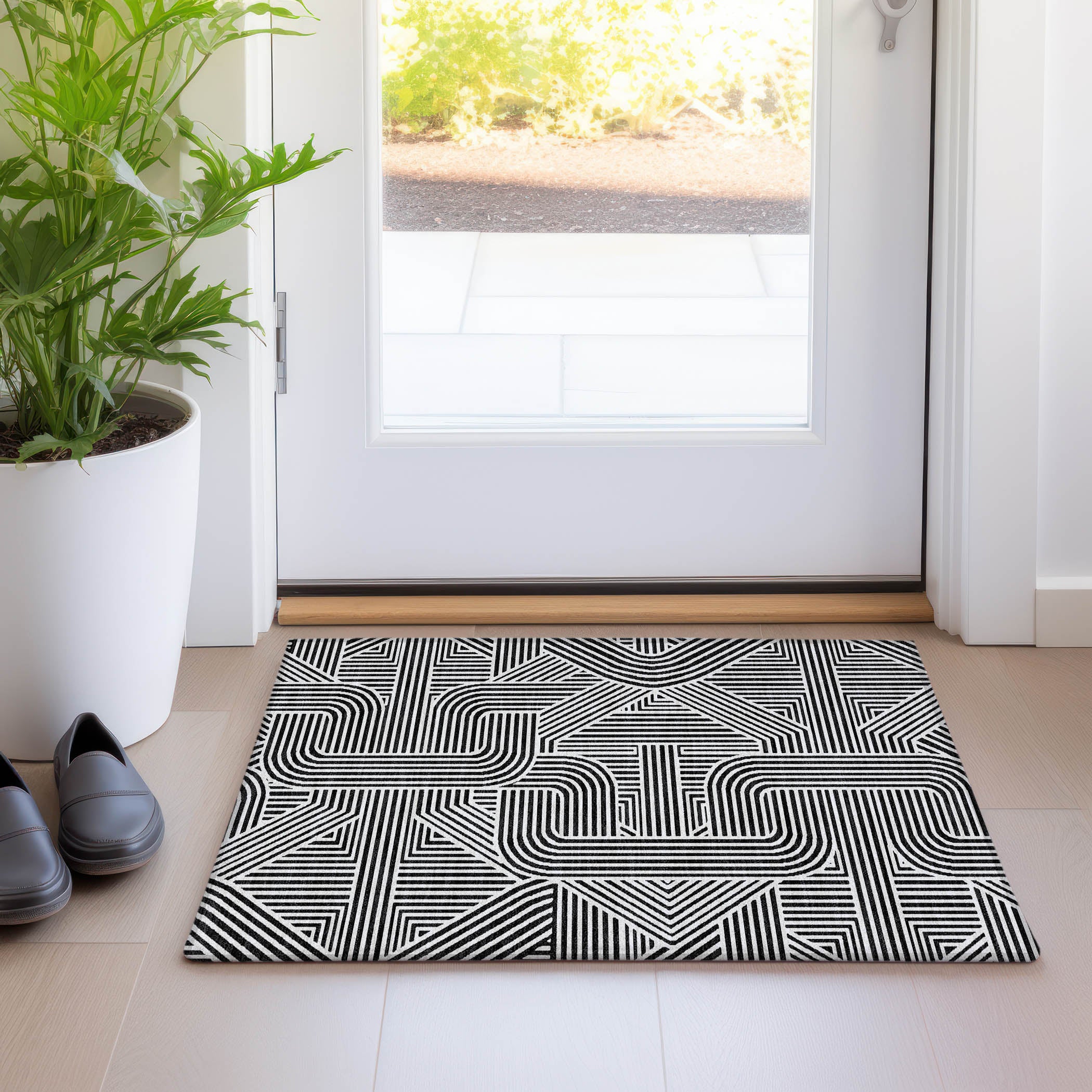 Prague Machine Washable Transitional Black Rug 1'8" x 2'6" #shape_Rectangle