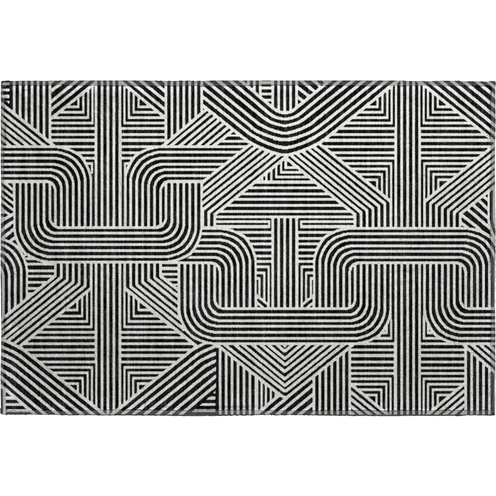 Prague Machine Washable Transitional Black Rug 1'8" x 2'6" #shape_Rectangle