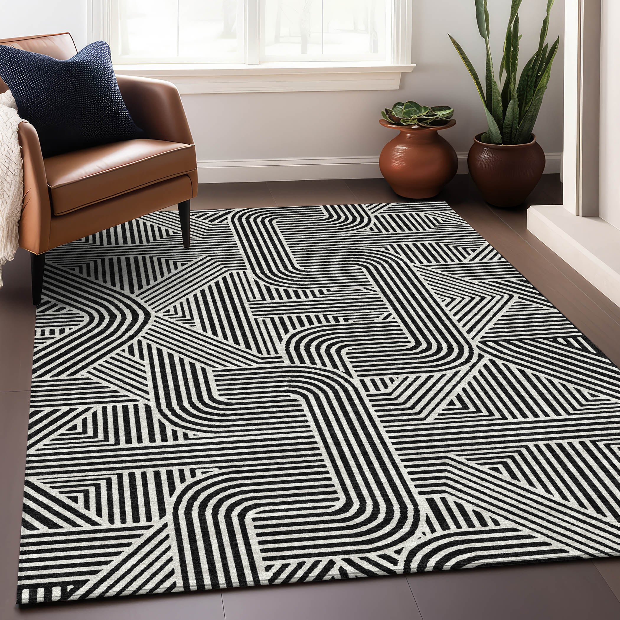 Prague Machine Washable Transitional Black Rug 2'6" x 3'10" #shape_Rectangle