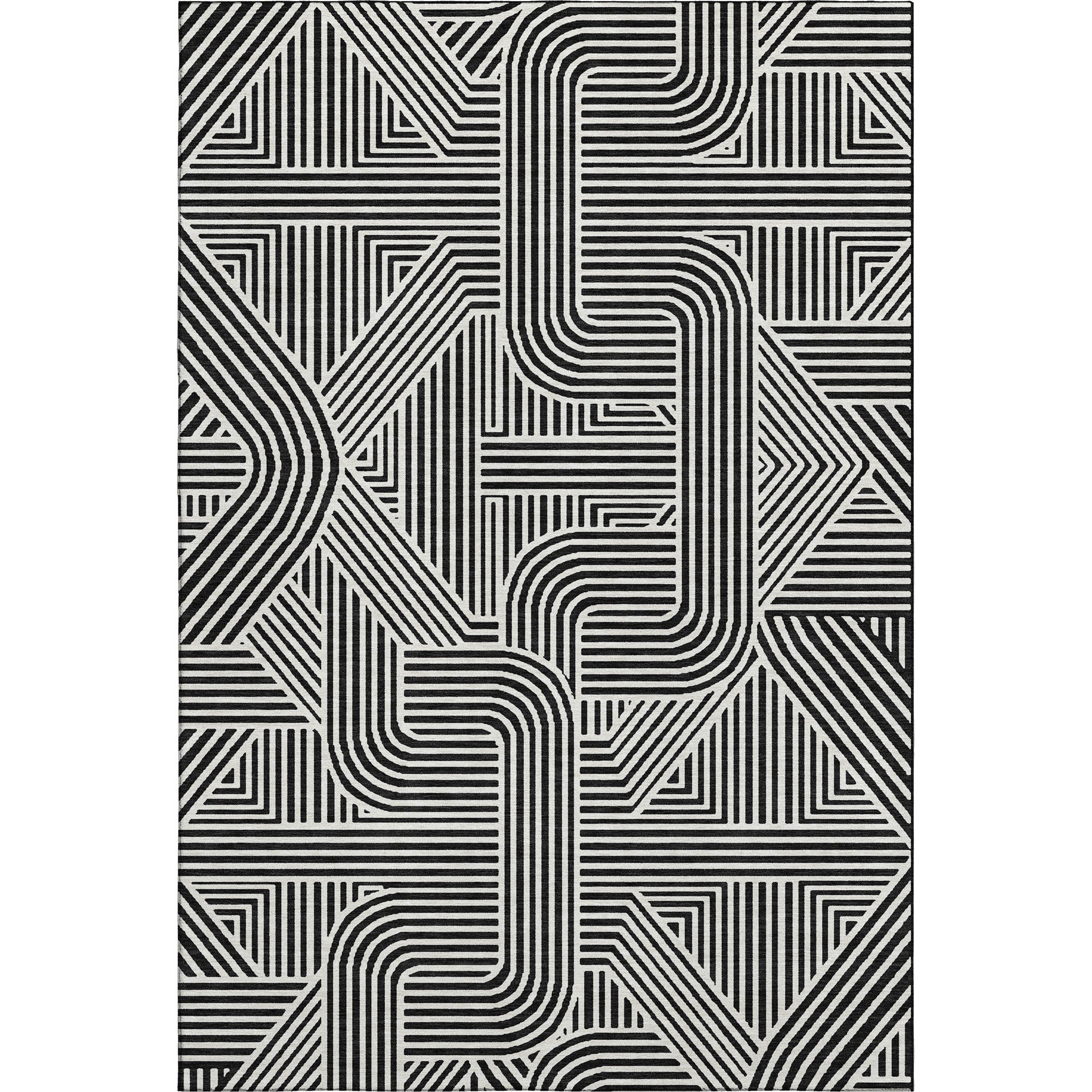 Prague Machine Washable Transitional Black Rug 2'6" x 3'10" #shape_Rectangle