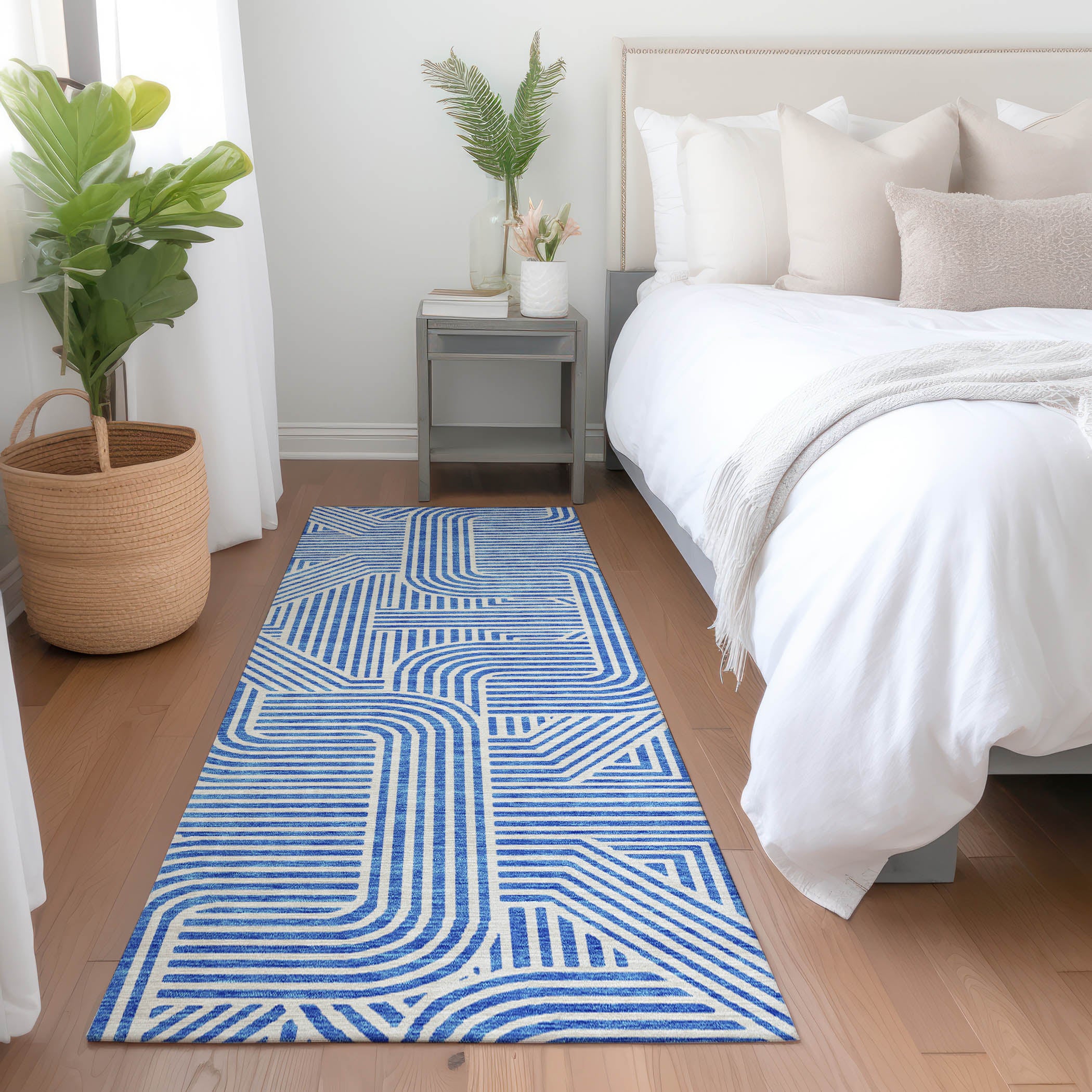Prague Machine Washable Transitional Blue Rug 2'3" x 7'6" #shape_Runner