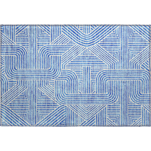 Prague Machine Washable Transitional Blue Rug 1'8" x 2'6"