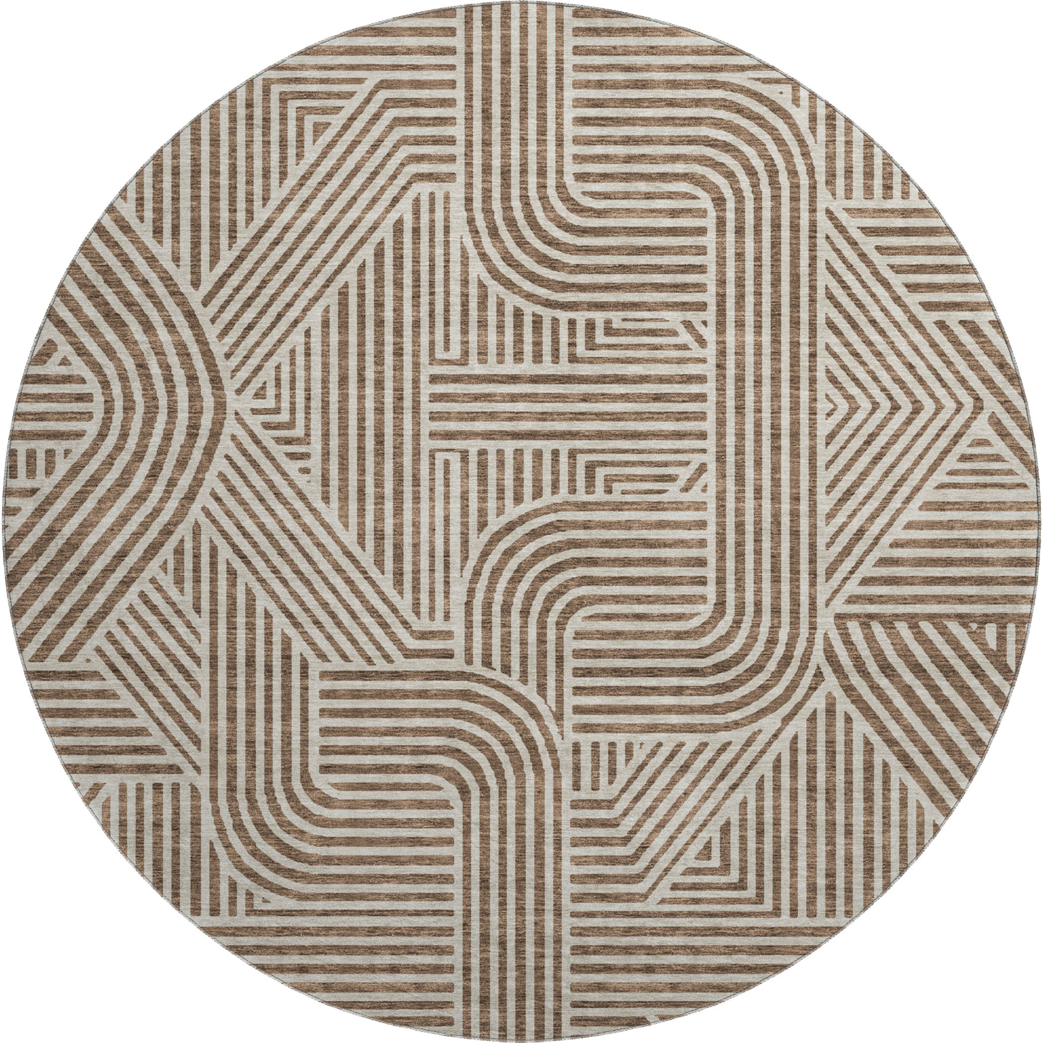 Prague Machine Washable Transitional Brown Rug 8' x 8' #shape_Round