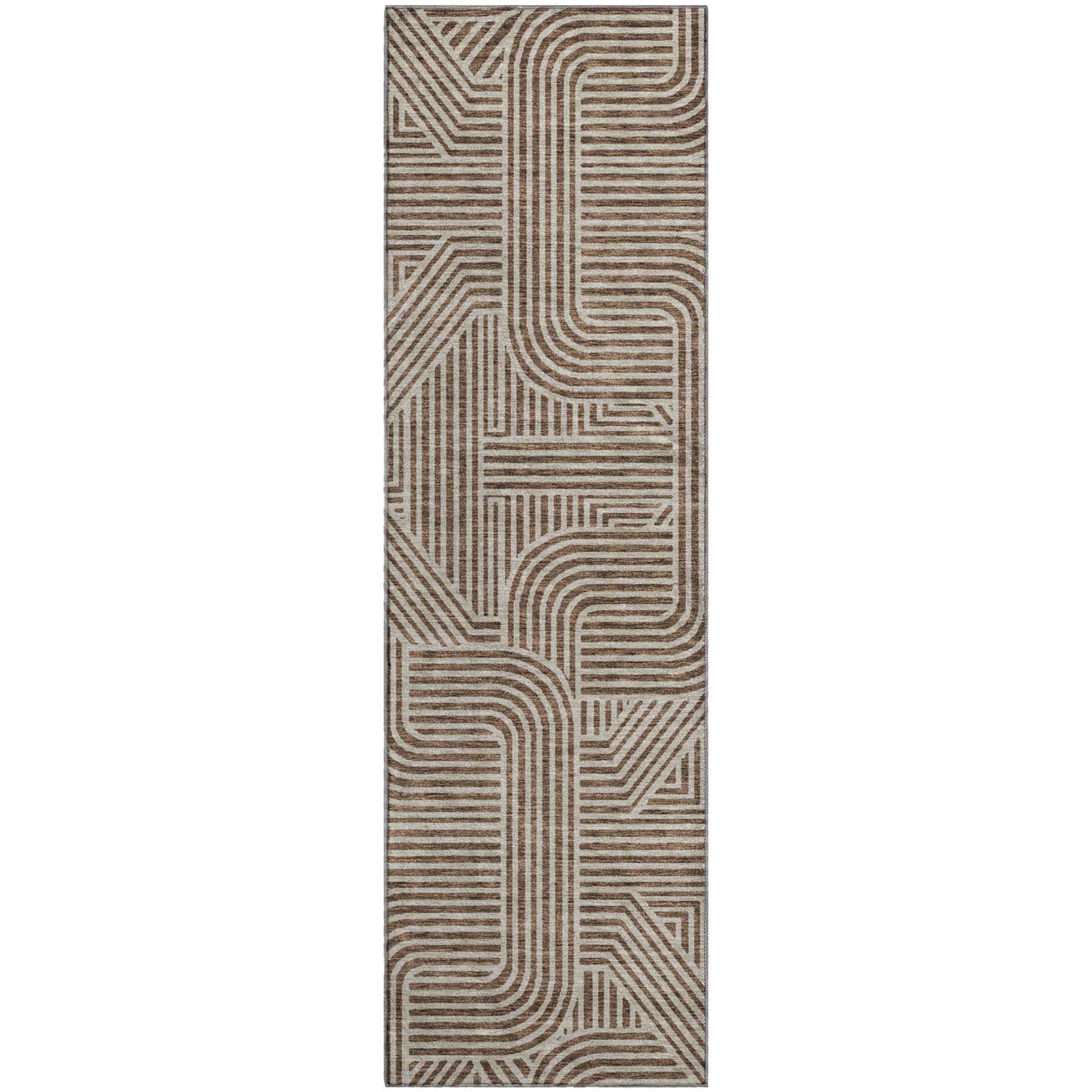 Prague Machine Washable Transitional Brown Rug 2'3" x 7'6" #shape_Runner