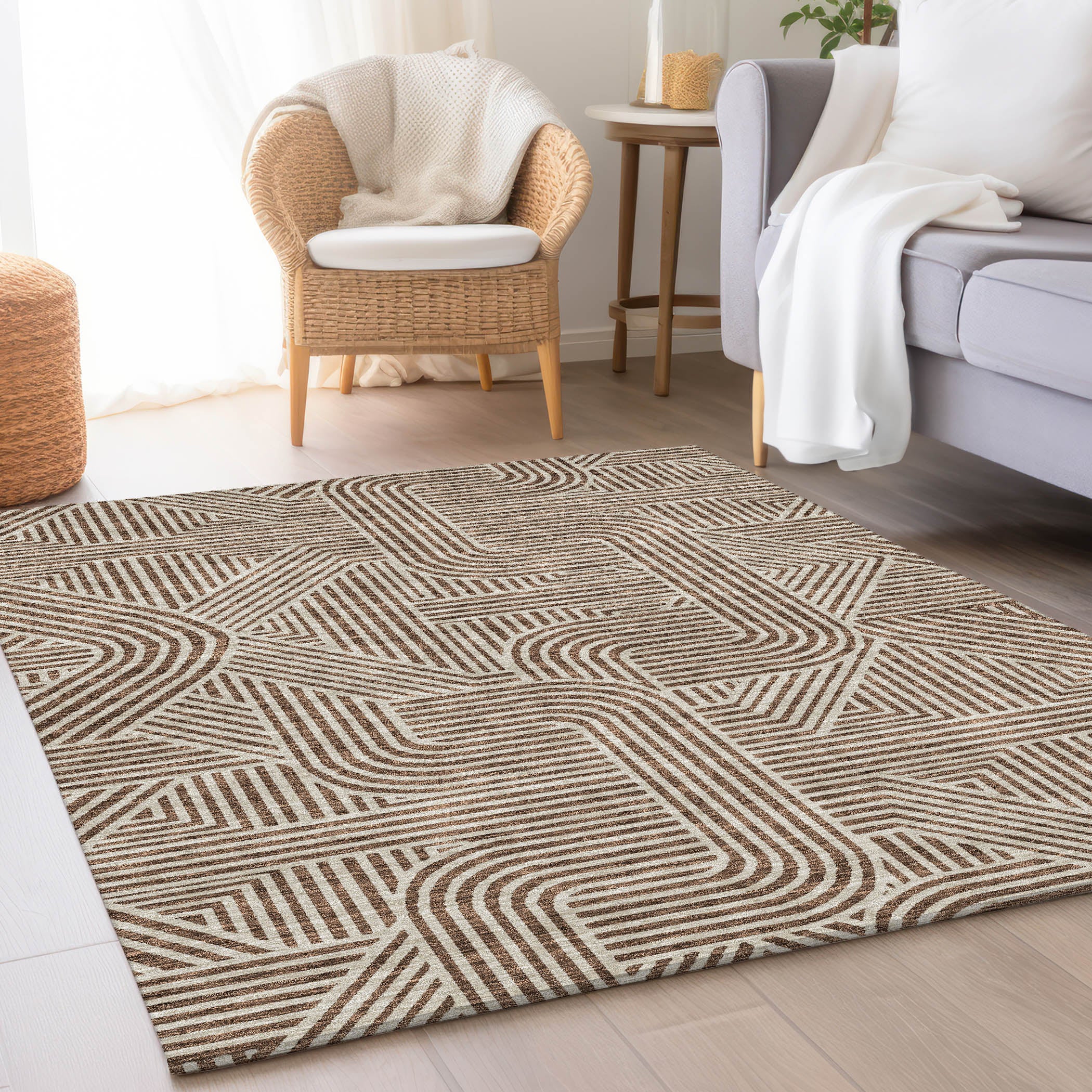 Prague Machine Washable Transitional Brown Rug 2'6" x 3'10" #shape_Rectangle