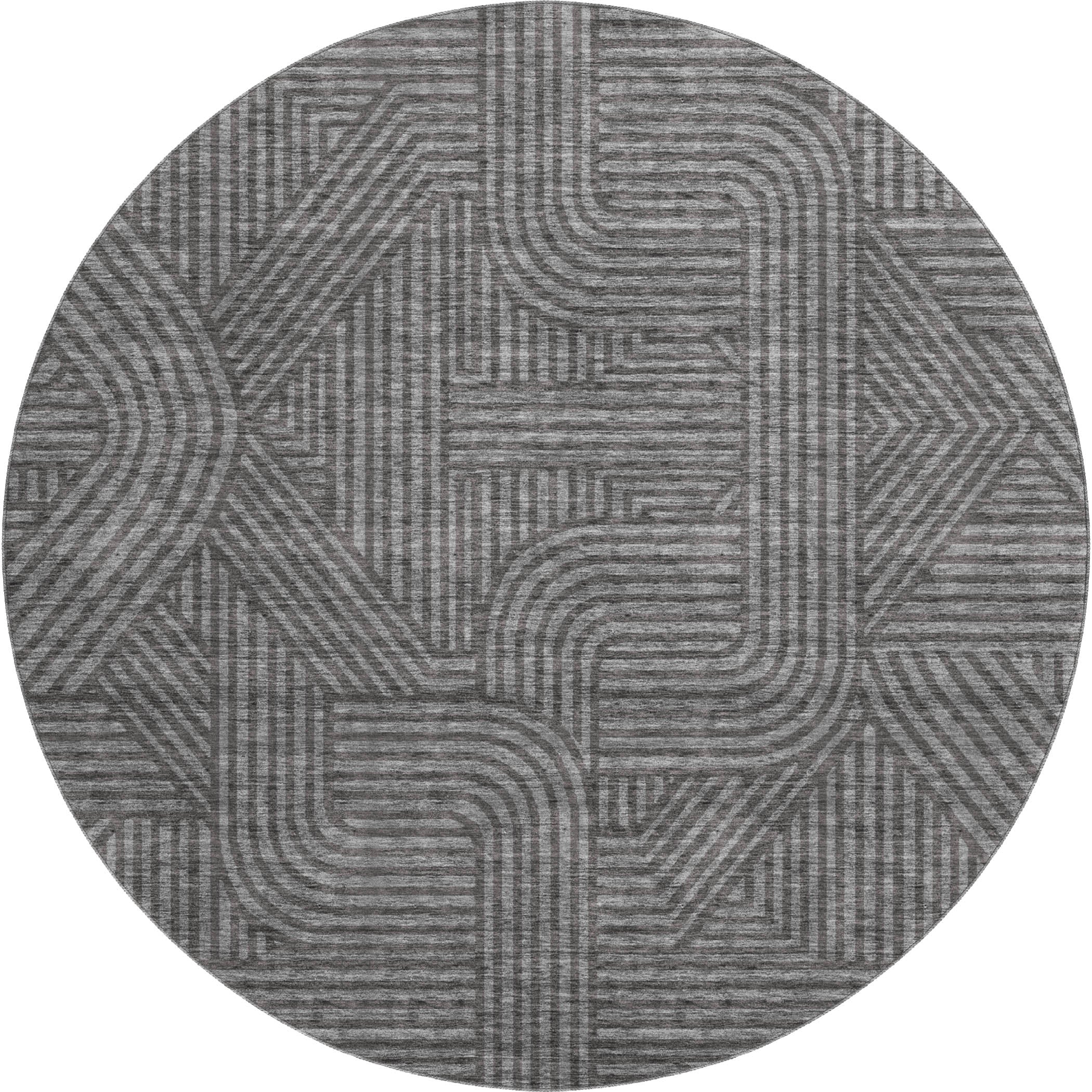 Prague Machine Washable Transitional Charcoal Gray Rug 8' x 8' #shape_Round