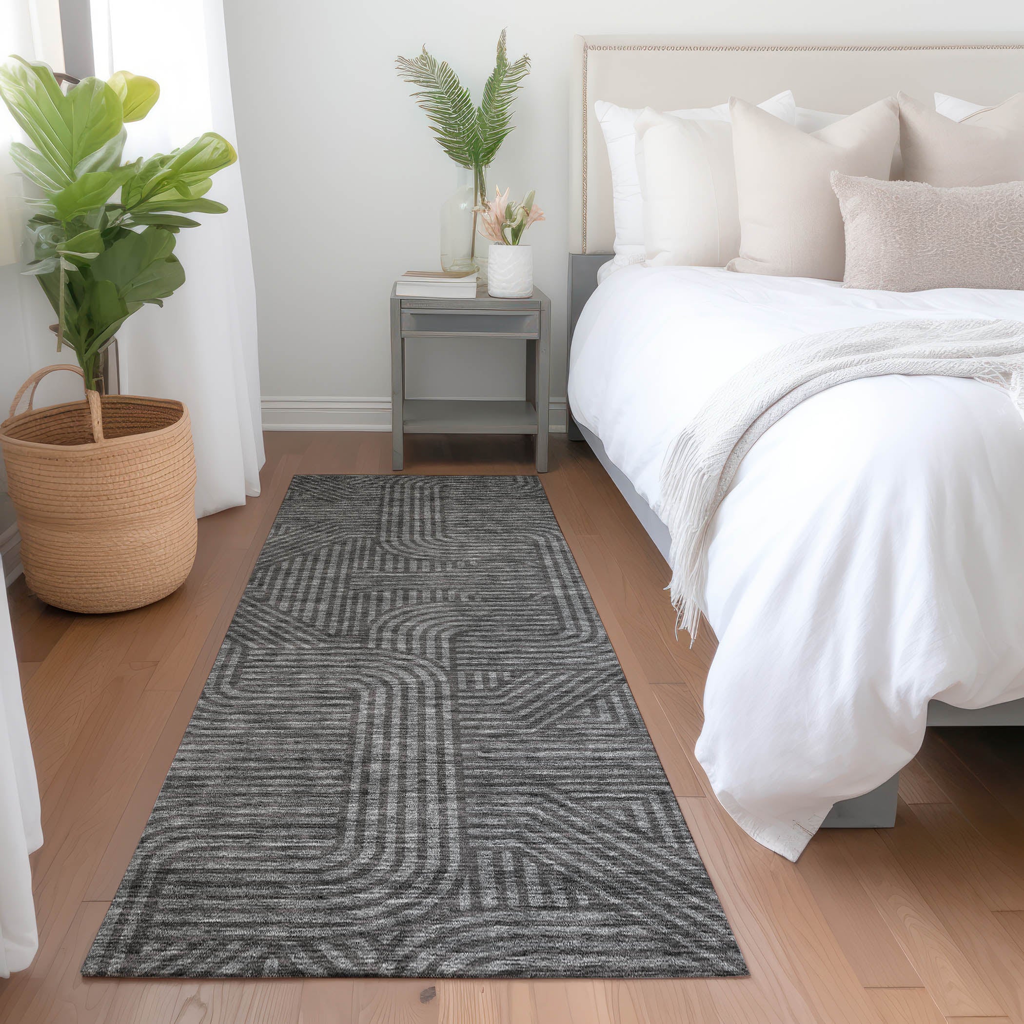 Prague Machine Washable Transitional Charcoal Gray Rug 2'3" x 7'6" #shape_Runner
