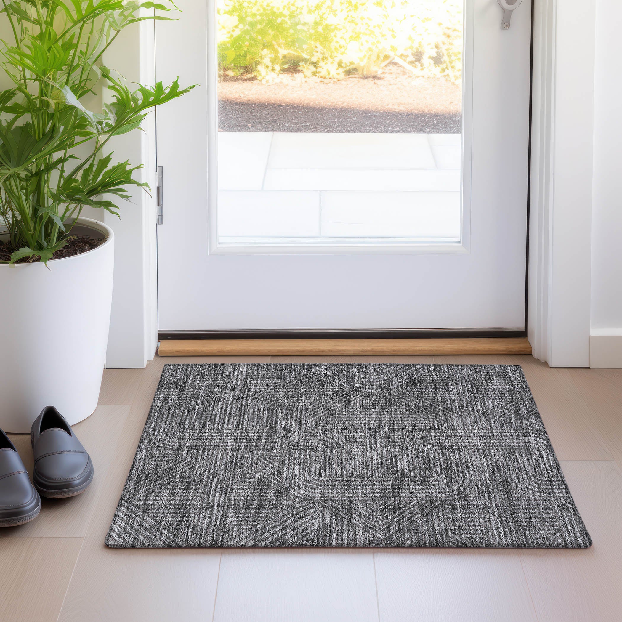 Prague Machine Washable Transitional Charcoal Gray Rug 1'8" x 2'6" #shape_Rectangle