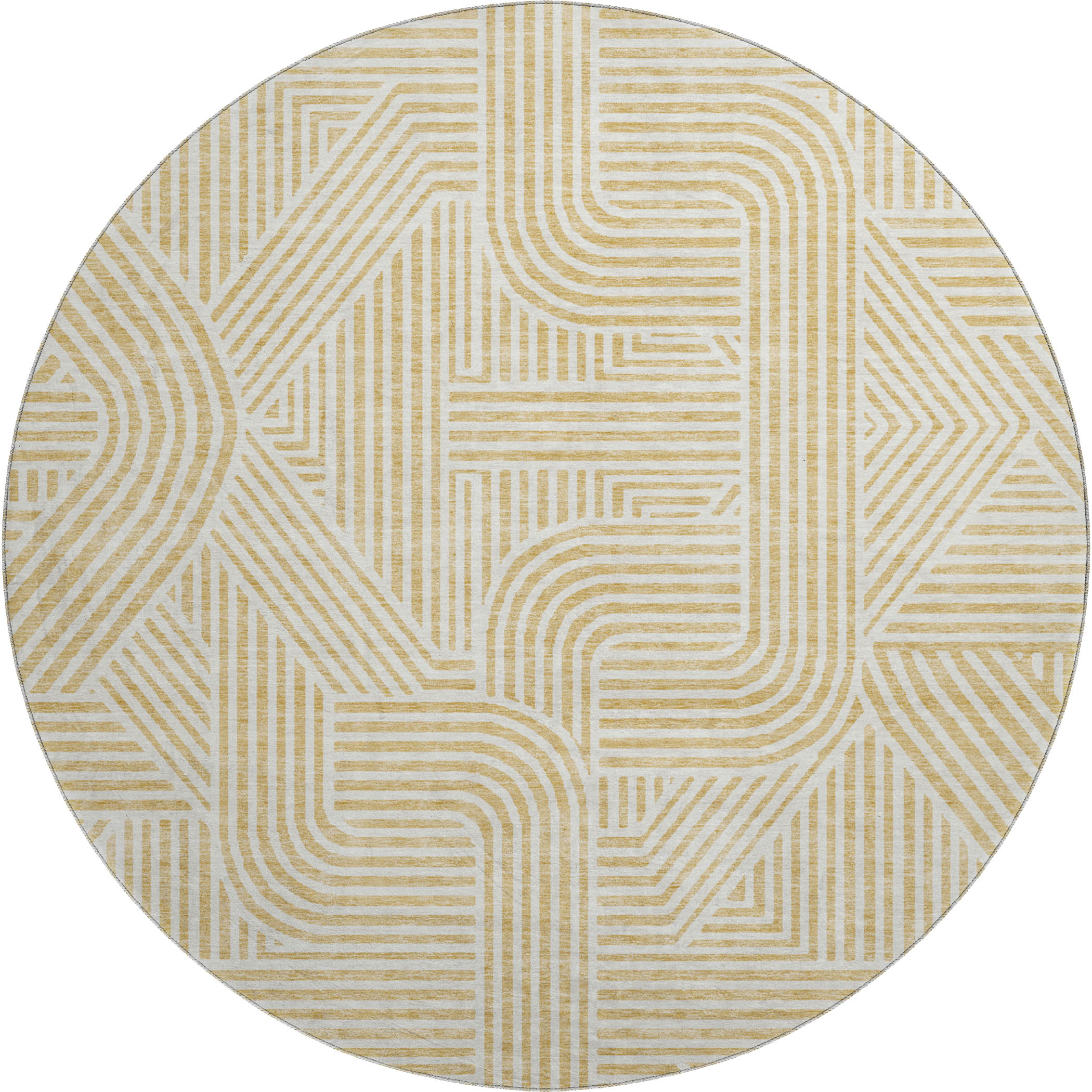Prague Machine Washable Transitional Gold Rug 8' x 8' #shape_Round