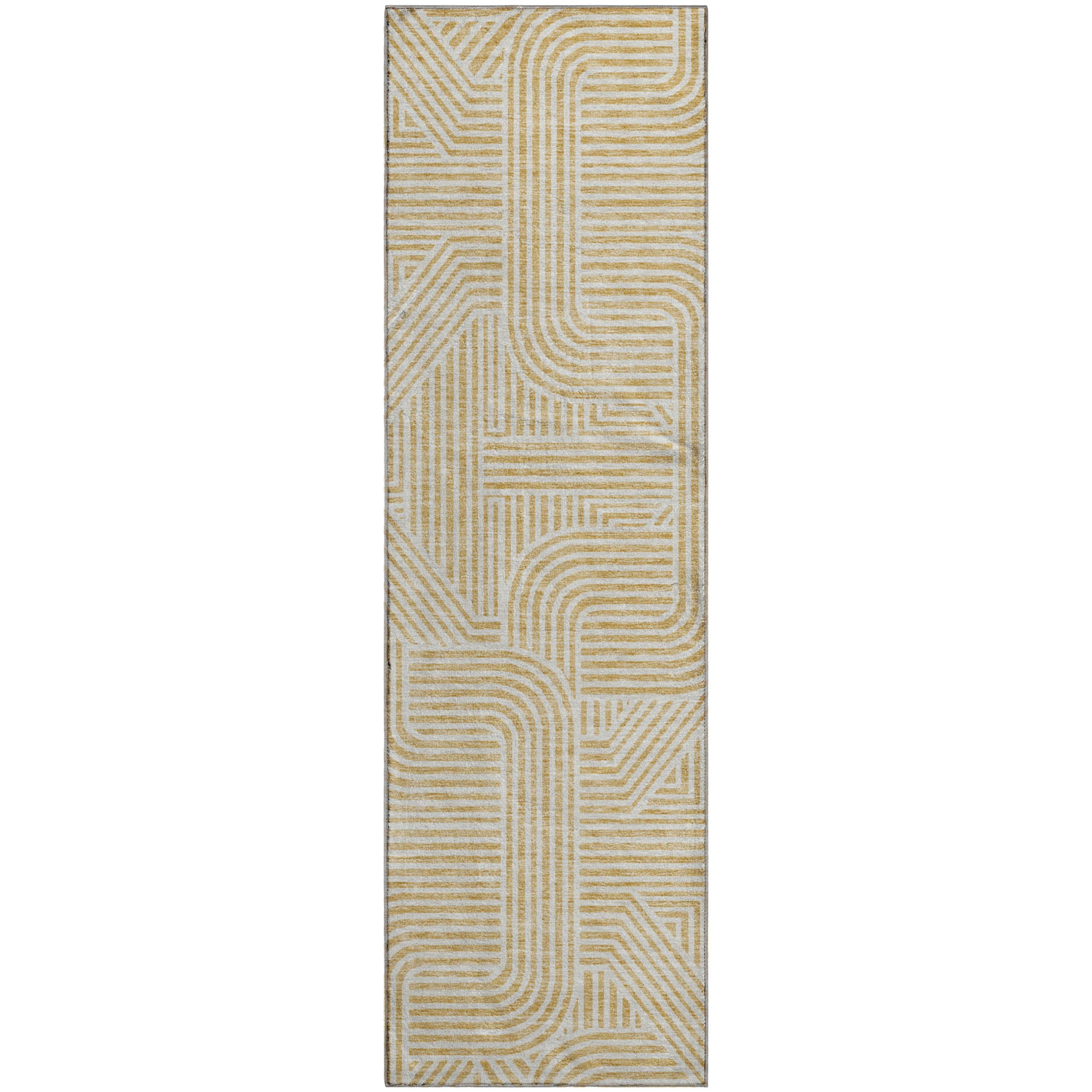 Prague Machine Washable Transitional Gold Rug 2'3" x 7'6" #shape_Runner