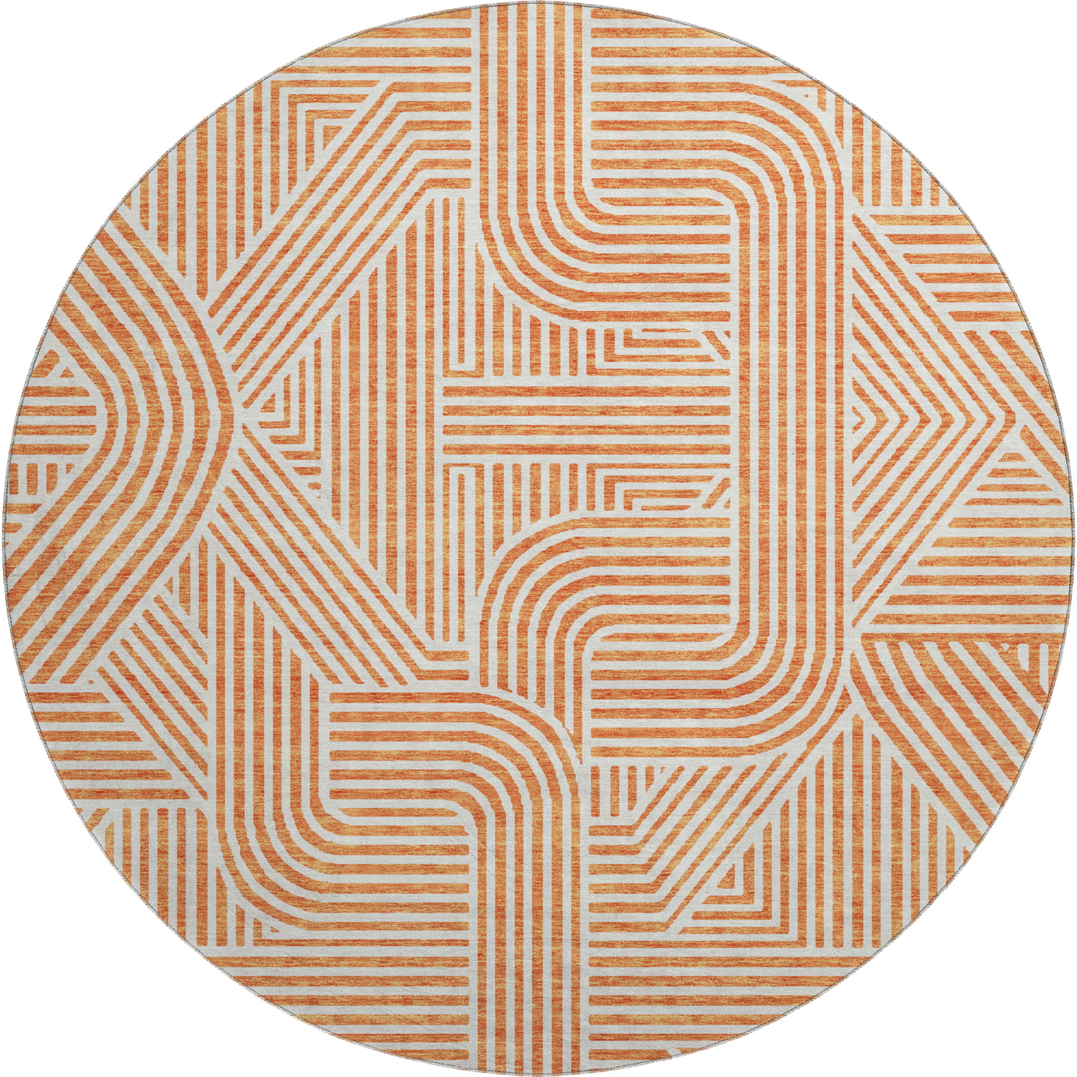 Prague Machine Washable Transitional Orange Rug 8' x 8' #shape_Round