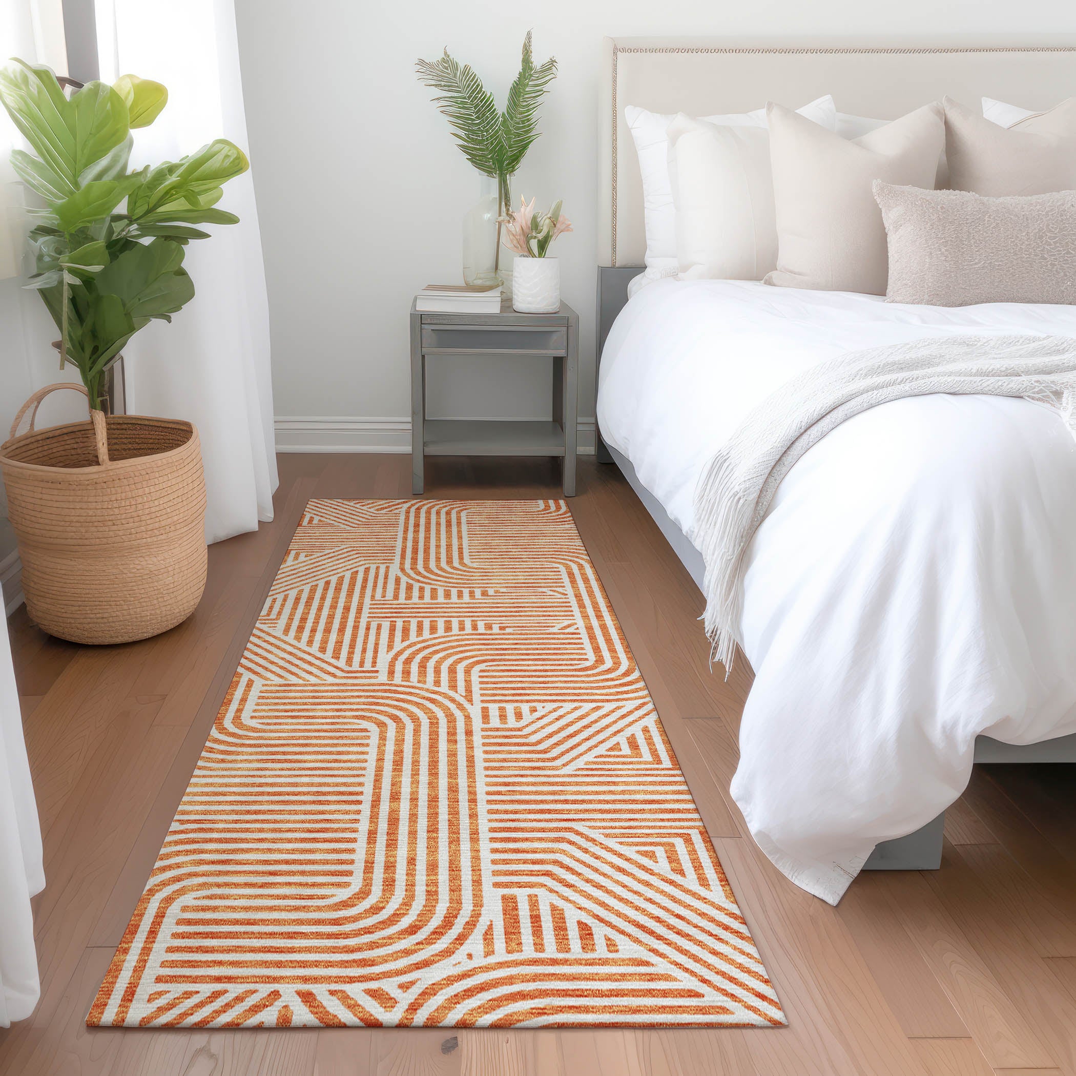 Prague Machine Washable Transitional Orange Rug 2'3" x 7'6" #shape_Runner