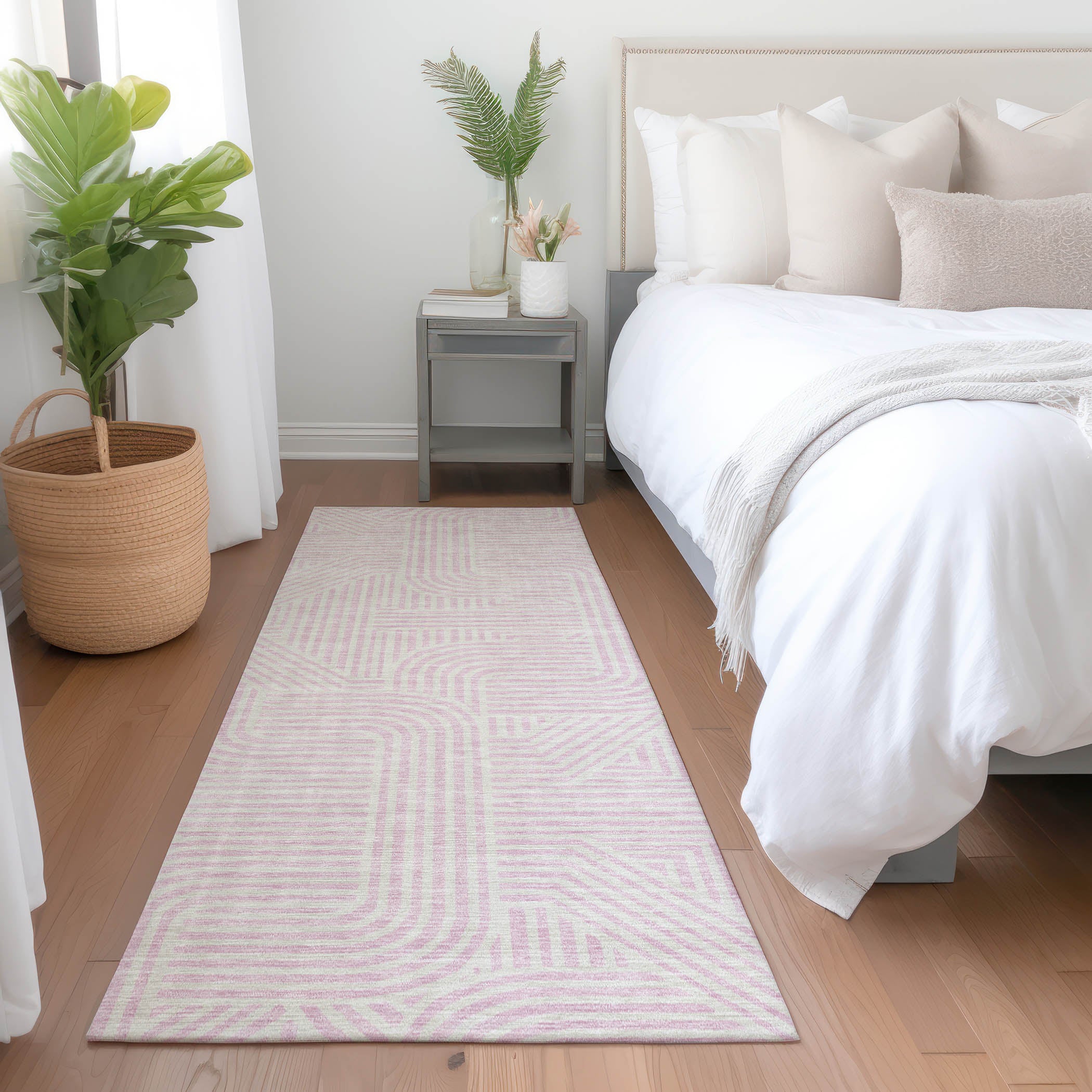 Prague Machine Washable Transitional Pink Rug 2'3" x 7'6" #shape_Runner