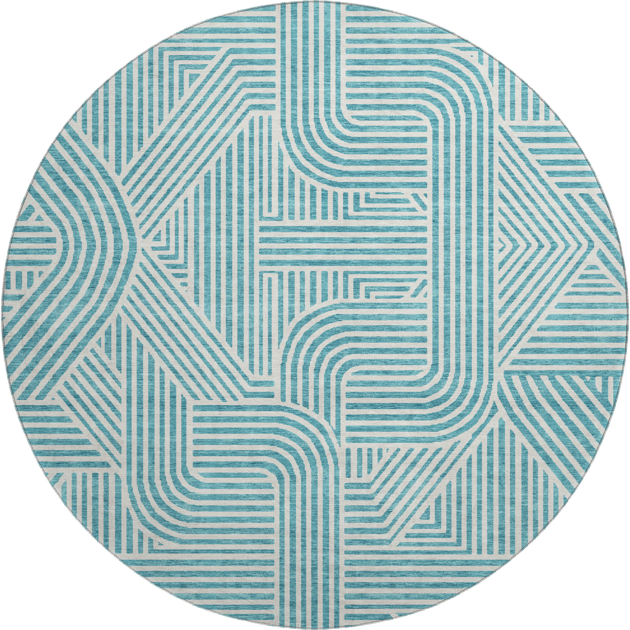 Prague Machine Washable Transitional Teal Rug 8' x 8' #shape_Round