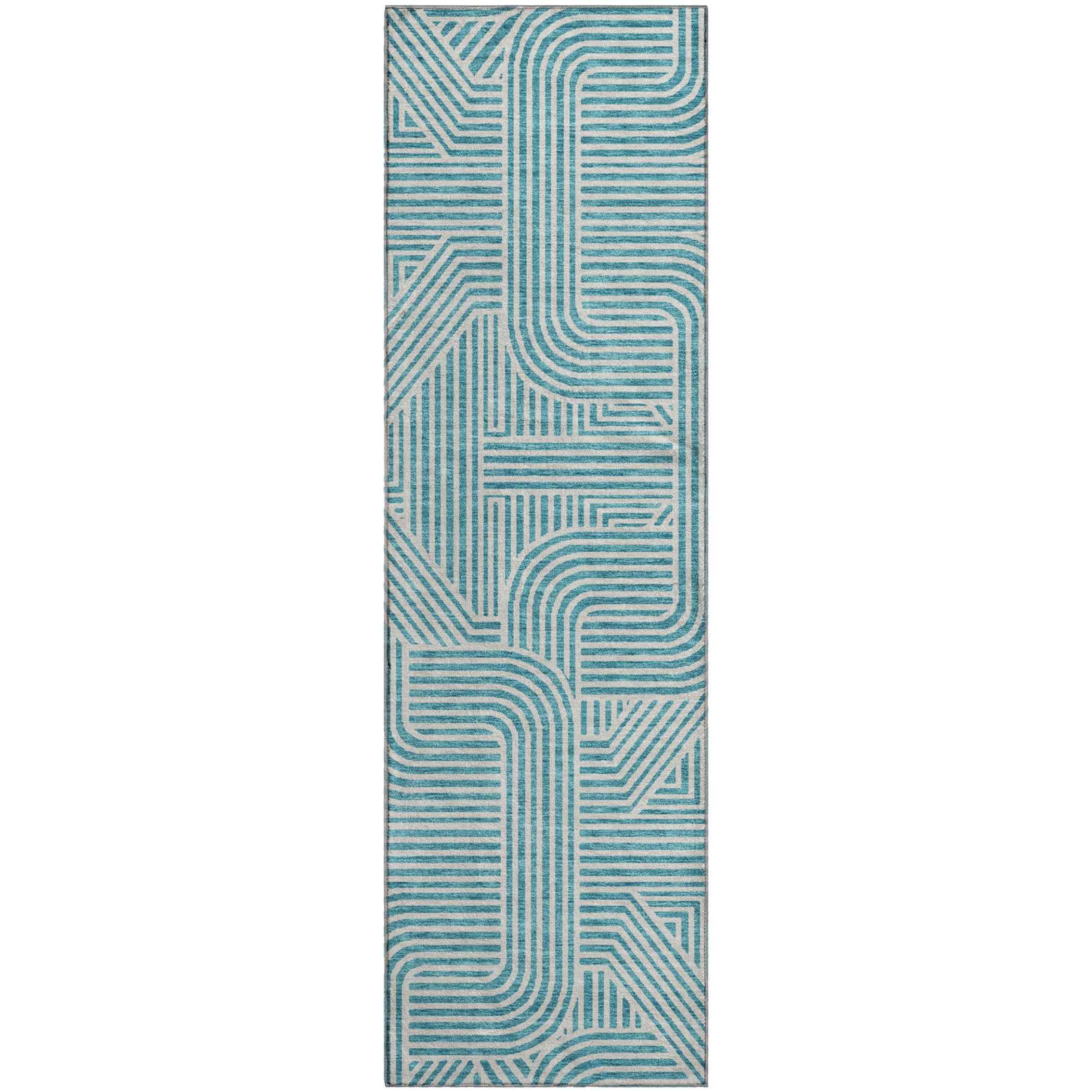 Prague Machine Washable Transitional Teal Rug 2'3" x 7'6" #shape_Runner