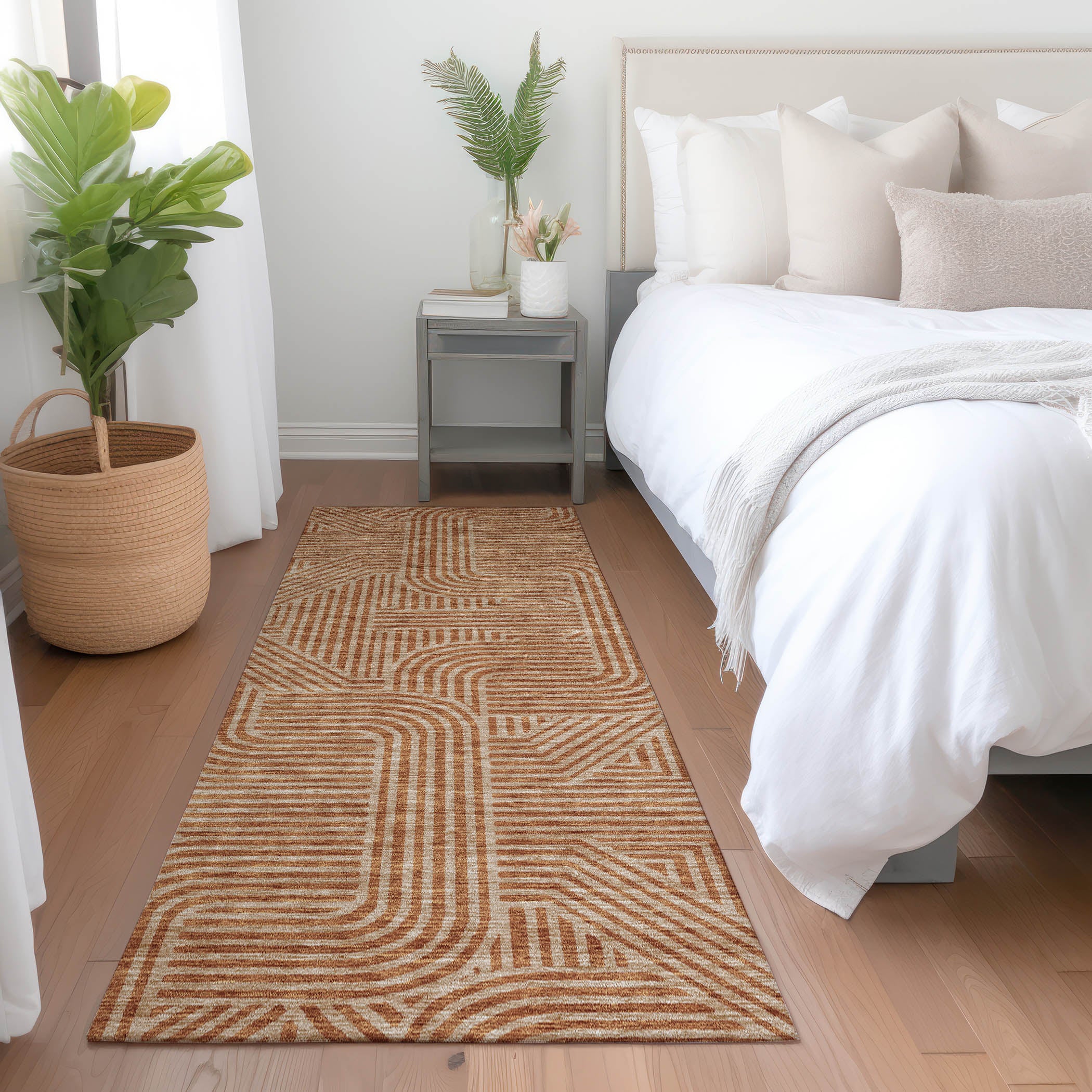 Prague Machine Washable Transitional Terracotta Orange Rug 2'3" x 7'6" #shape_Runner