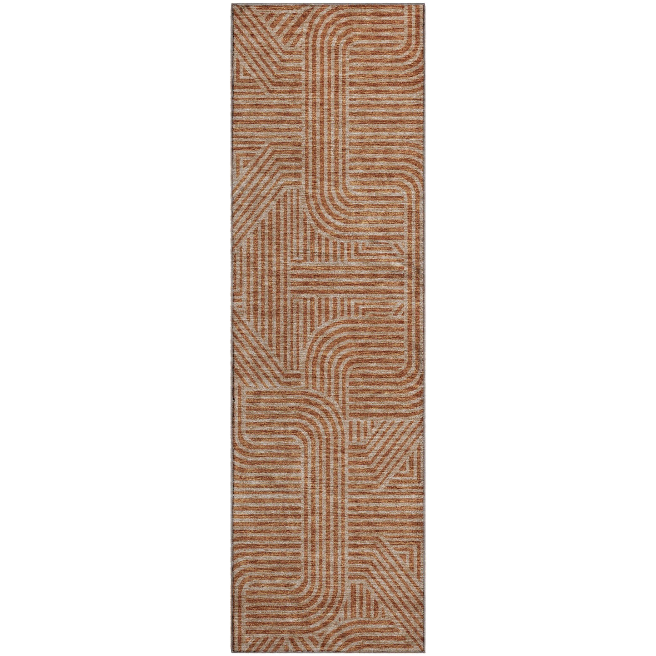 Prague Machine Washable Transitional Terracotta Orange Rug 2'3" x 7'6" #shape_Runner