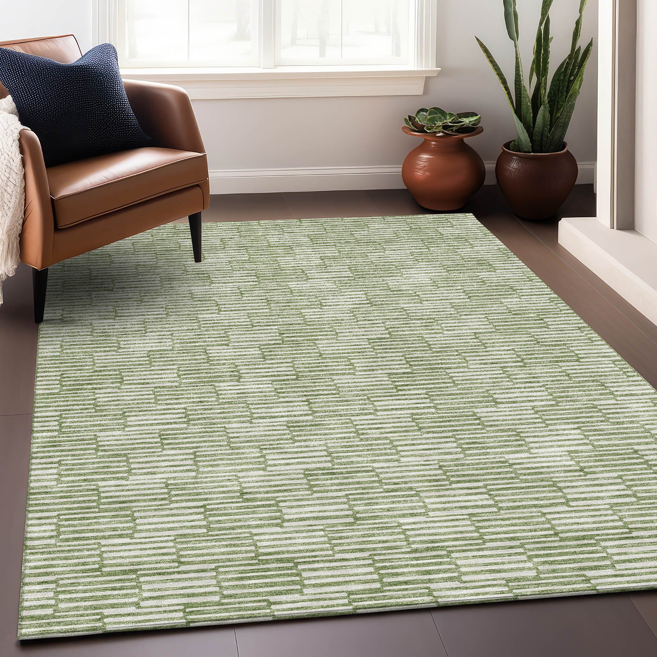 Vienna Machine Washable Transitional Green Rug 2'6" x 3'10" #shape_Rectangle