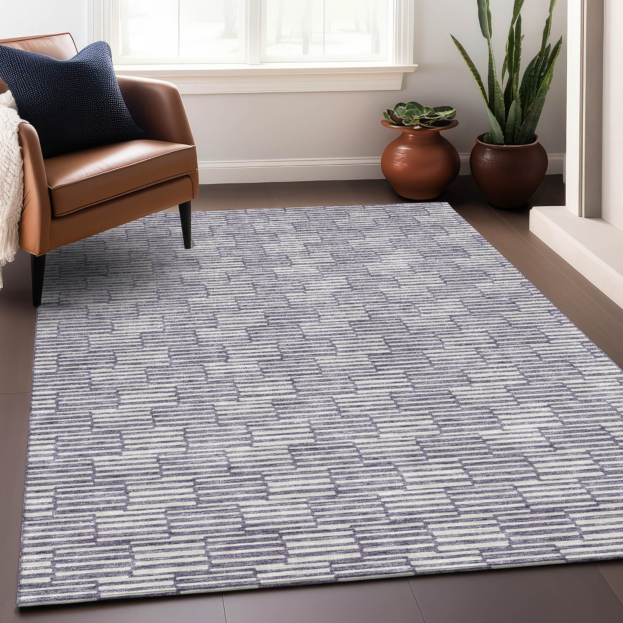 Vienna Machine Washable Transitional Lilac Purple Rug 2'6" x 3'10" #shape_Rectangle