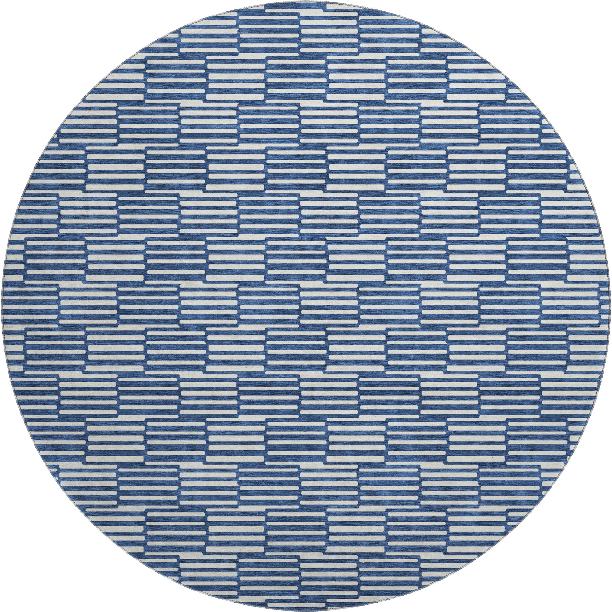 Vienna Machine Washable Transitional Navy Blue Rug 8' x 8' #shape_Round