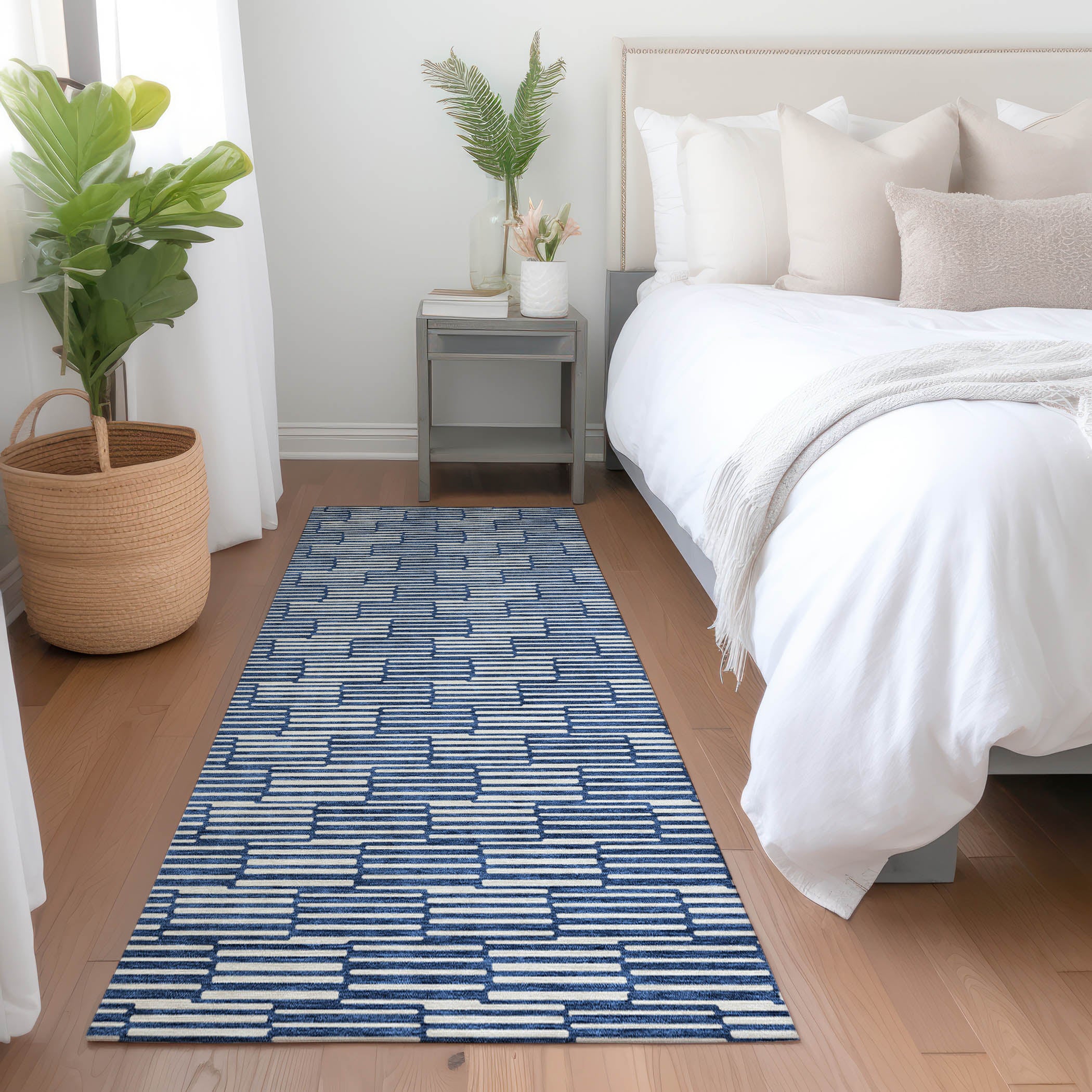 Vienna Machine Washable Transitional Navy Blue Rug 2'3" x 7'6" #shape_Runner