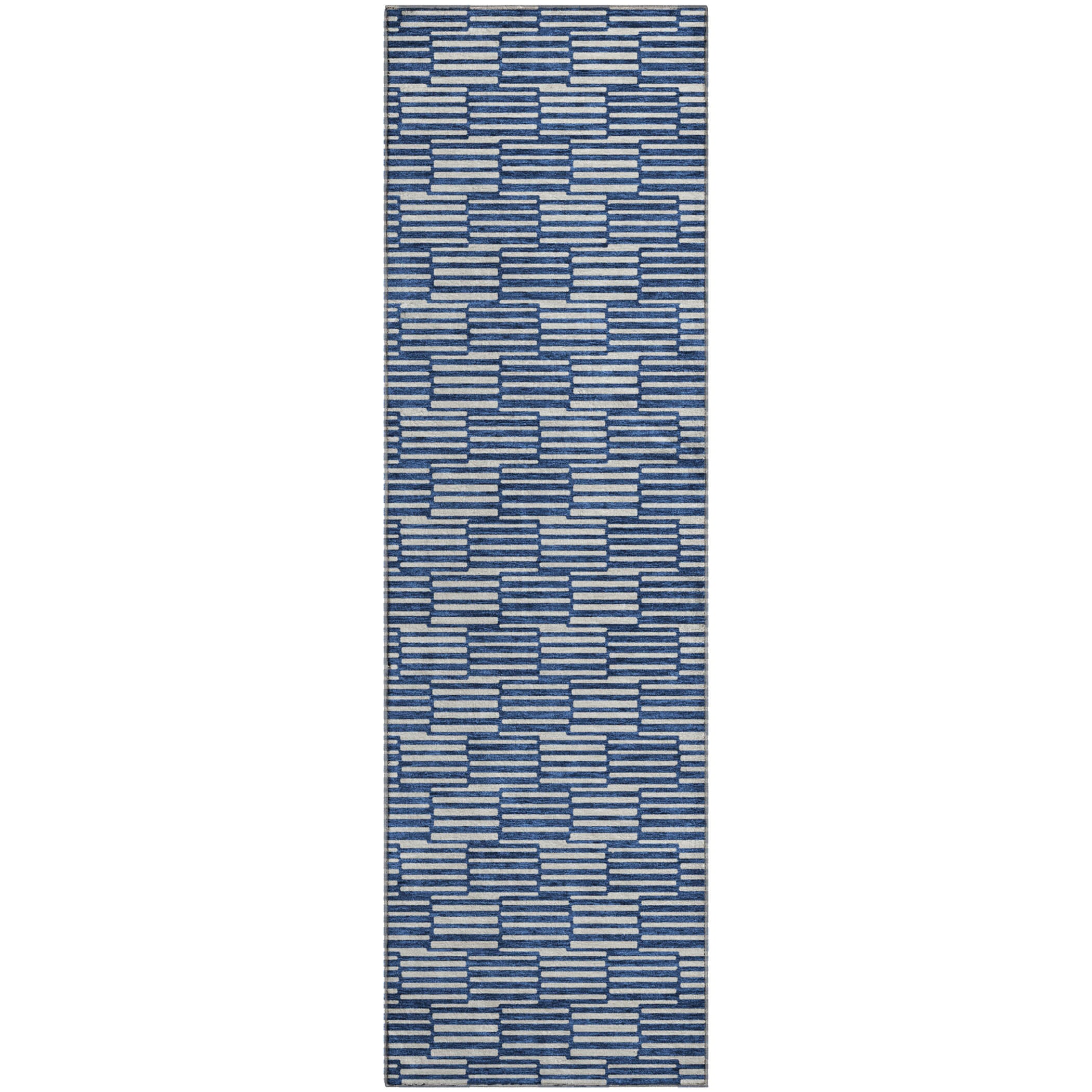 Vienna Machine Washable Transitional Navy Blue Rug 2'3" x 7'6" #shape_Runner