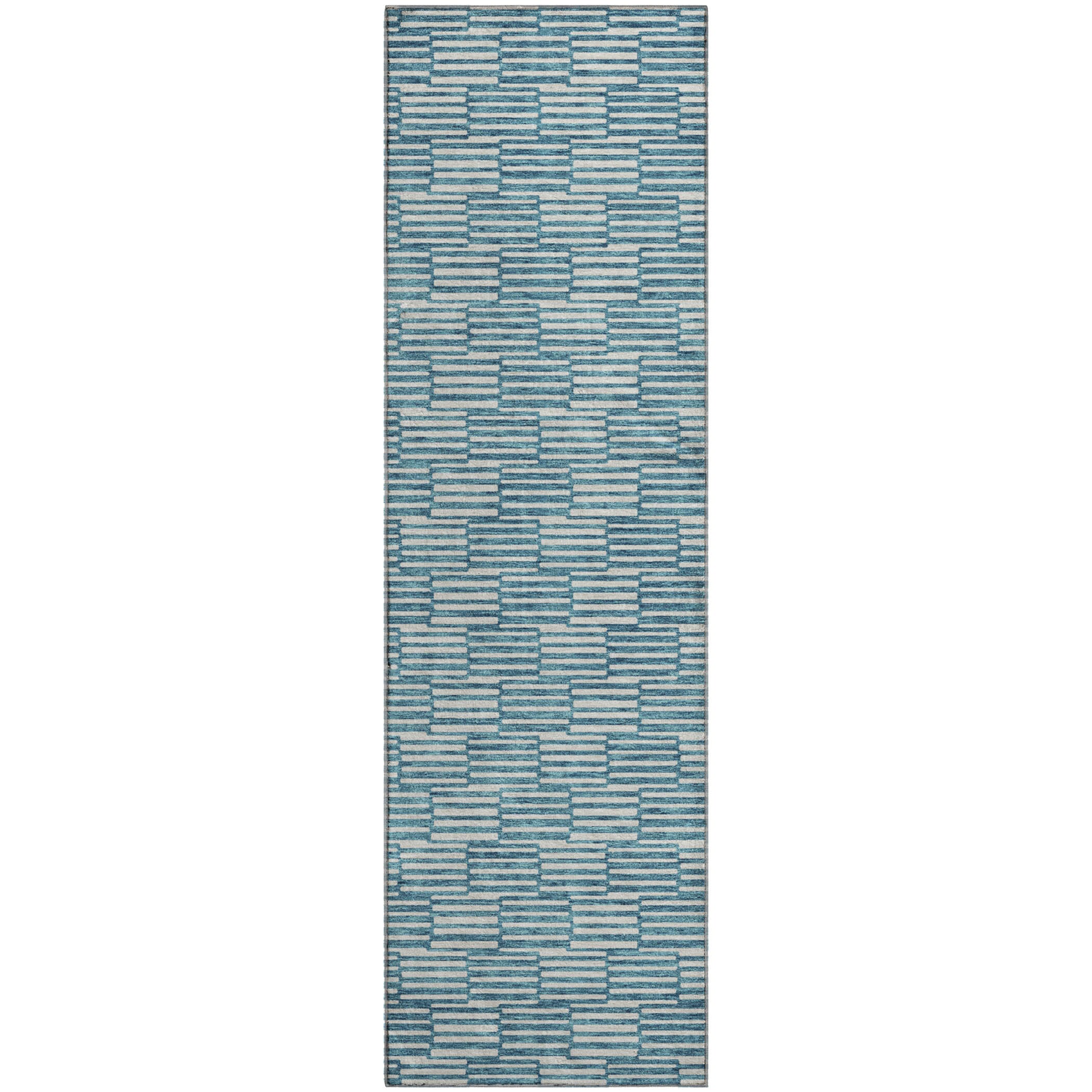 Vienna Machine Washable Transitional Teal Rug 2'3" x 7'6" #shape_Runner
