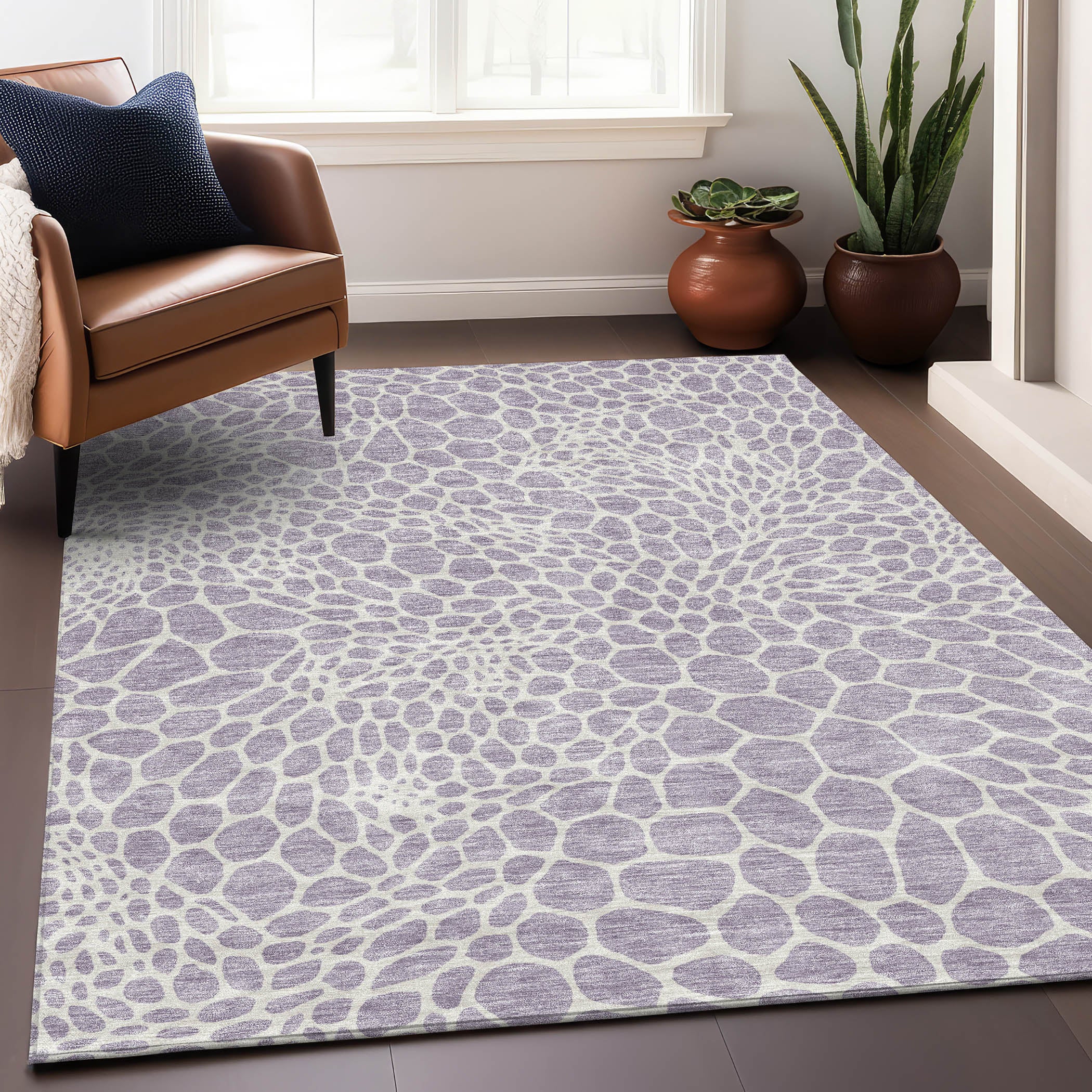 Rome Machine Washable Transitional Lilac Purple Rug 2'6" x 3'10" #shape_Rectangle