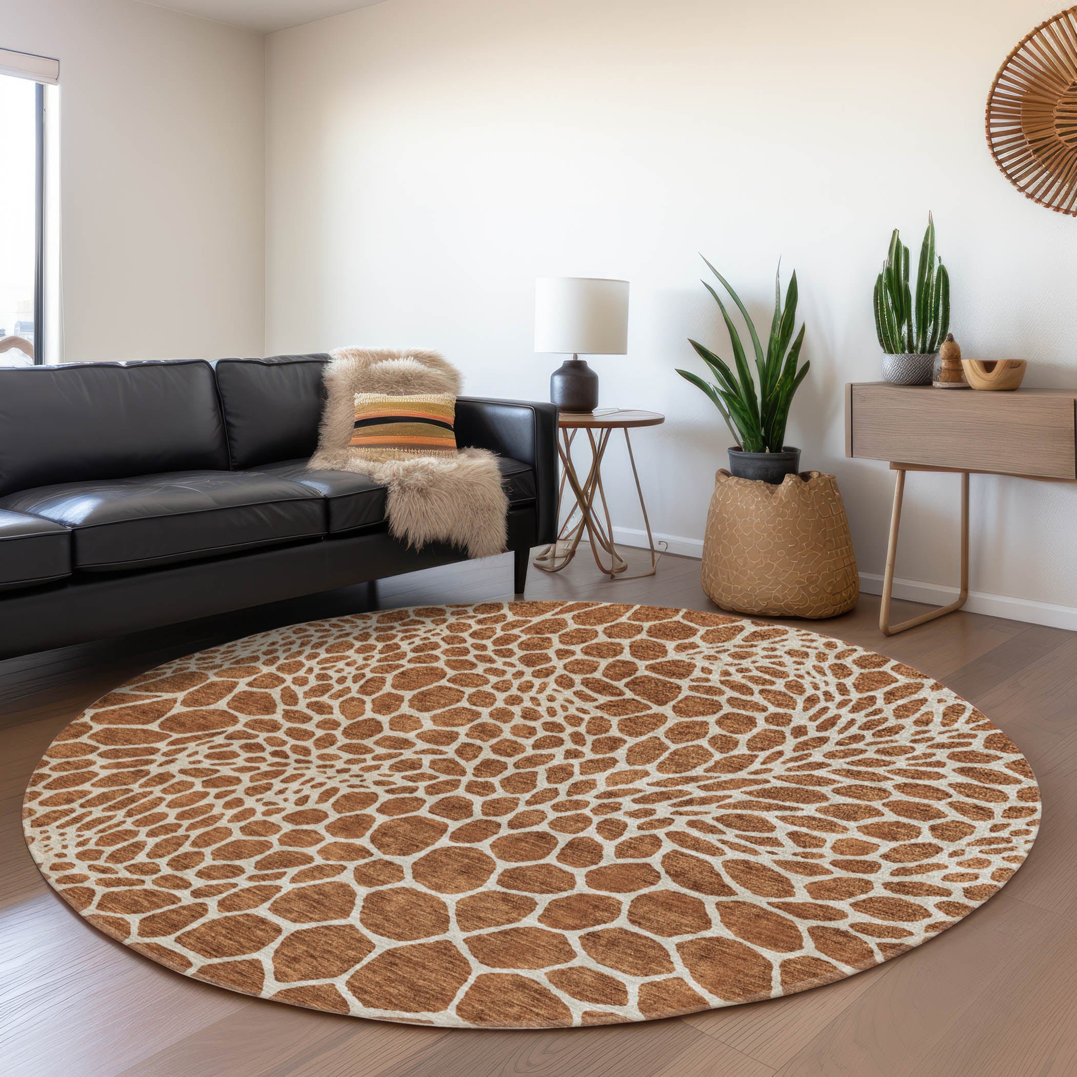 Rome Machine Washable Transitional Paprika Orange Rug 8' x 8' #shape_Round
