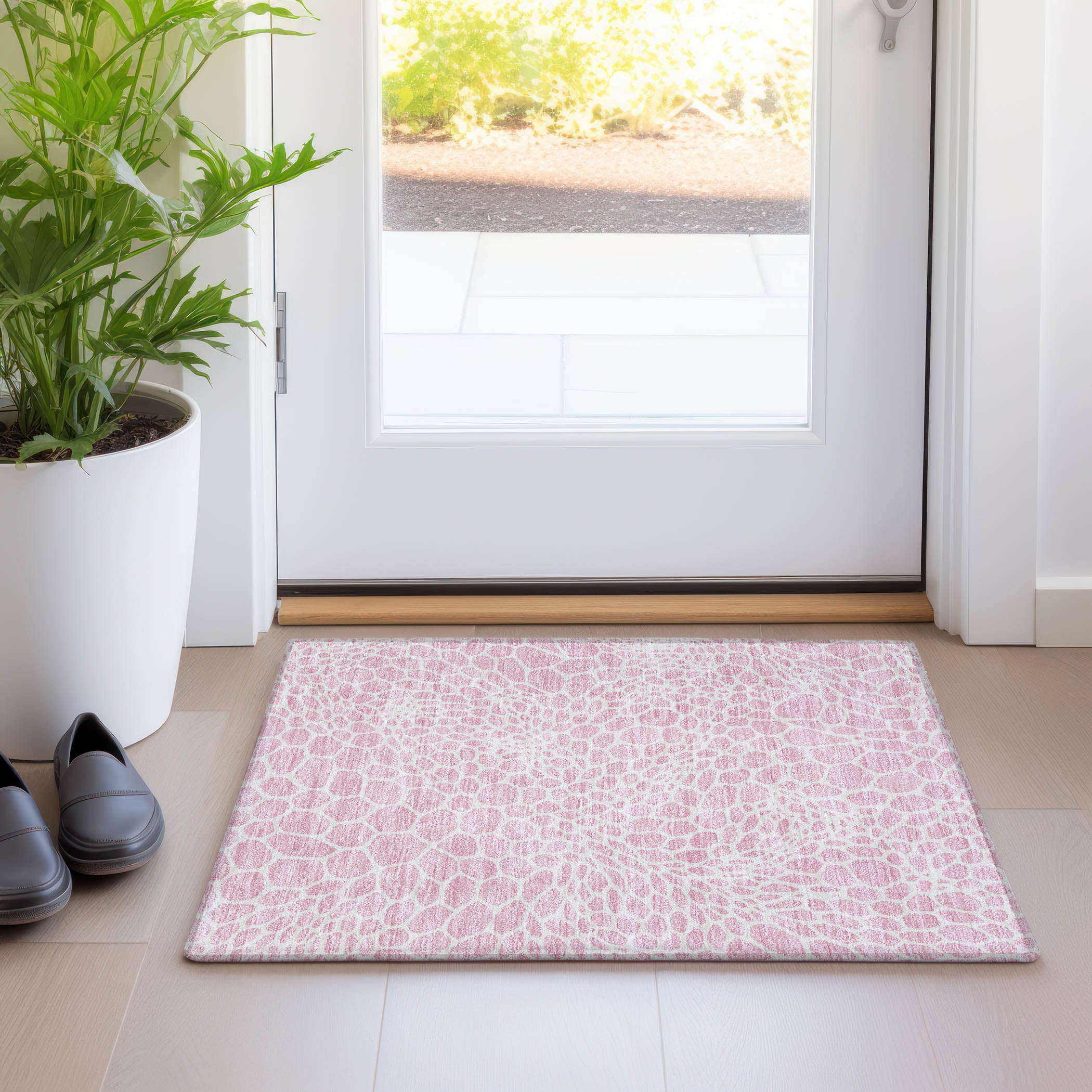 Rome Machine Washable Transitional Pink Rug 1'8" x 2'6" #shape_Rectangle