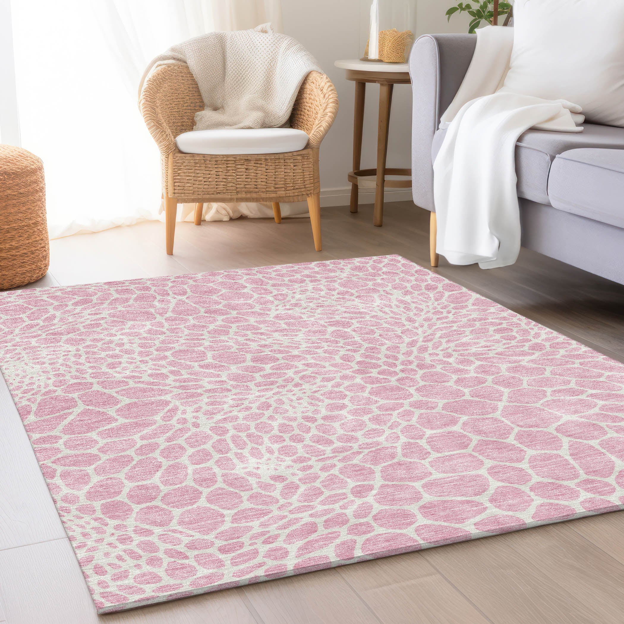 Rome Machine Washable Transitional Pink Rug 2'6" x 3'10" #shape_Rectangle