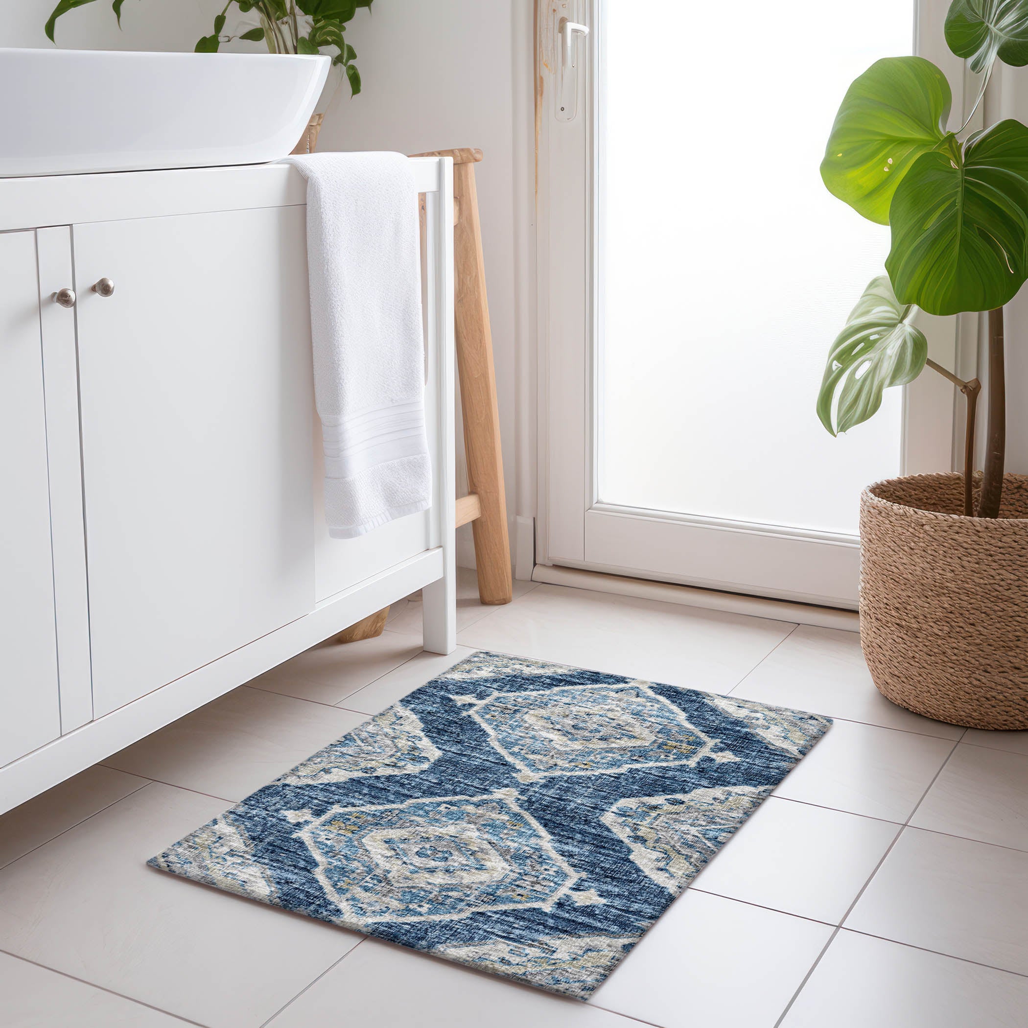 Bogota Machine Washable Traditional Blue Rug 1'8" x 2'6" #shape_Rectangle
