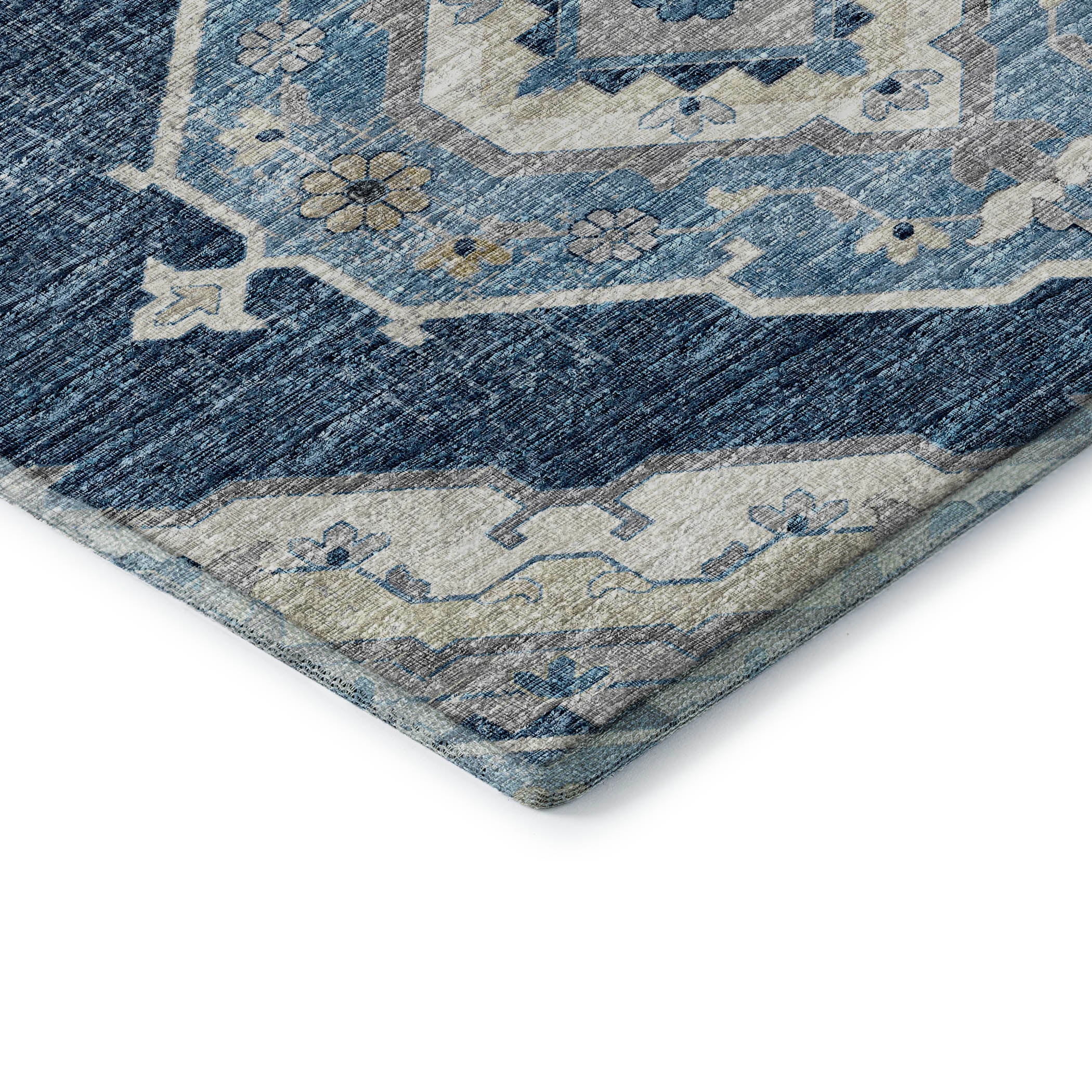 Bogota Machine Washable Traditional Blue Rug 1'8" x 2'6" #shape_Rectangle